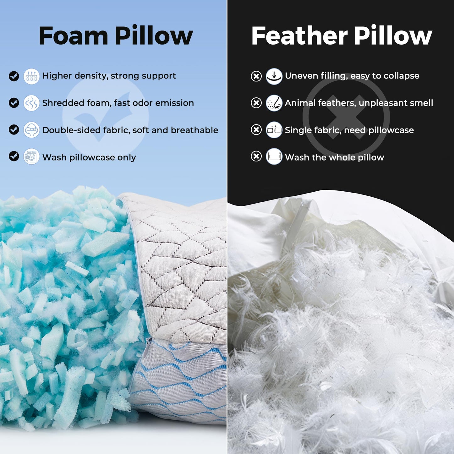 puredown King Size Pillows Set of 2, Shredded Memory Foam Pillows, Cooling Pillow King 2 Pack, Foam Pillow for Sleeping, Adjustable Firm Bed Pillow for Side, Back and Stomach Sleepers