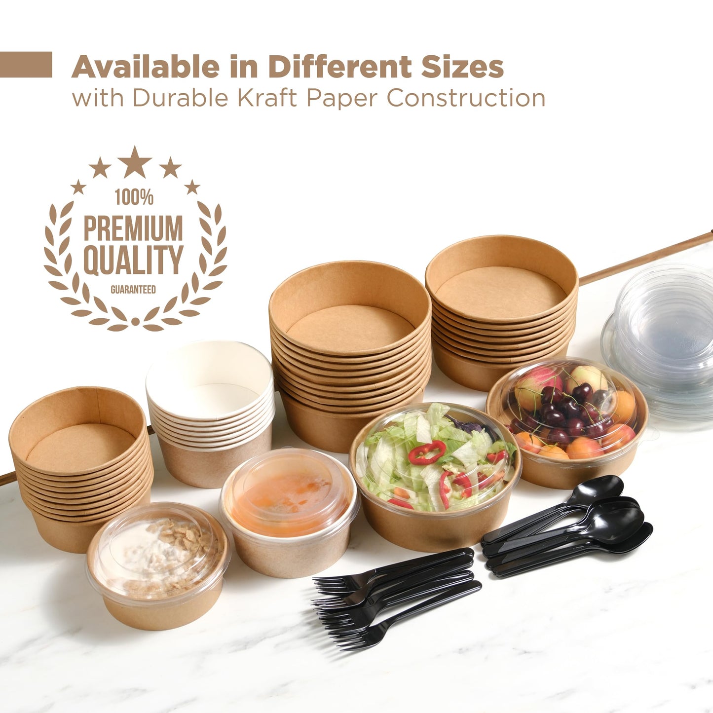 Disposable Paper Meal Prep Containers with Lids & Utensils – Brown Cardboard Food Bowls, Recyclable to-Go Food Containers for Hot & Cold Meals, 50-Pack (20 OZ)