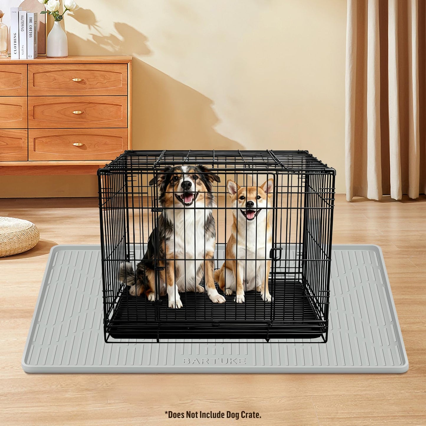 Bartuke Silicone Dog Crate Pad Liner, 117x81cm Pet Crate Mat for Dog Cages, Kennel Mat with Raised Edge, Waterproof, Leakproof, Easy to Clean