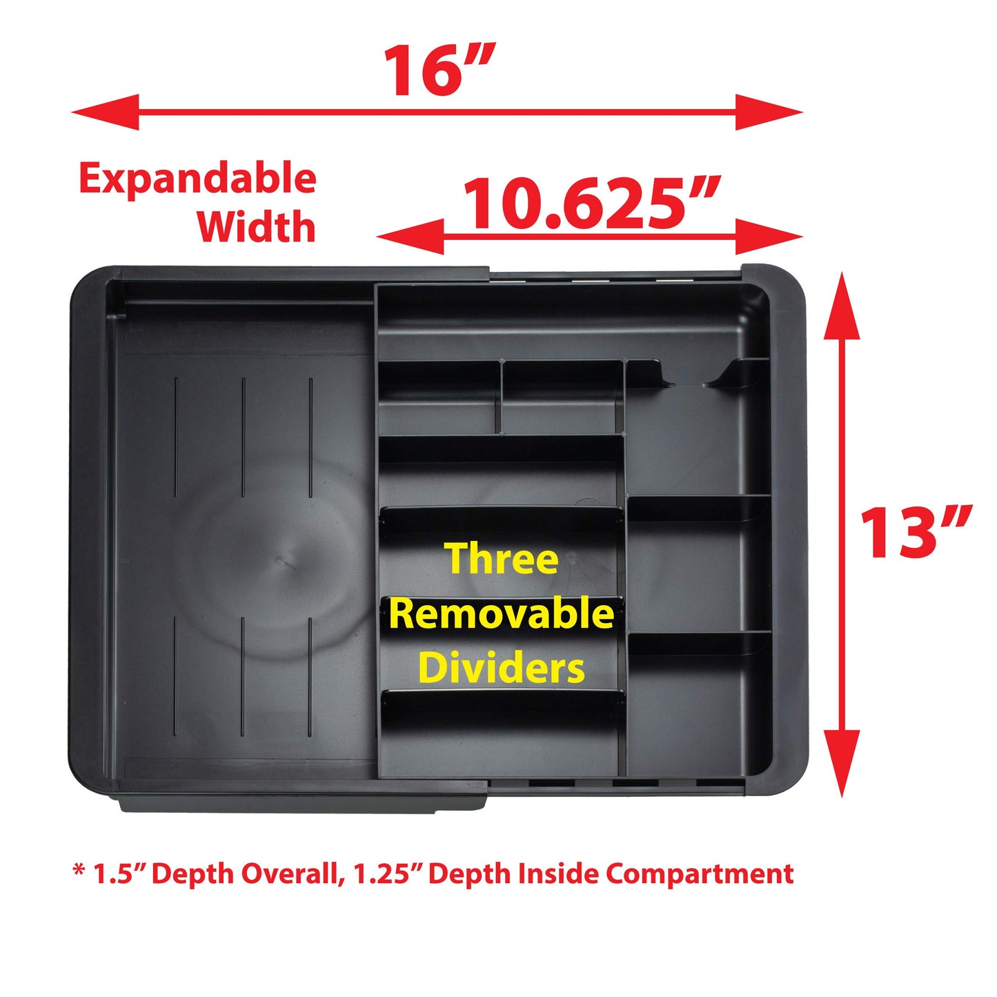 Officemate OIC Recycled Expandable Drawer Tray, 10 3/8-16 Inches, Black (26372)