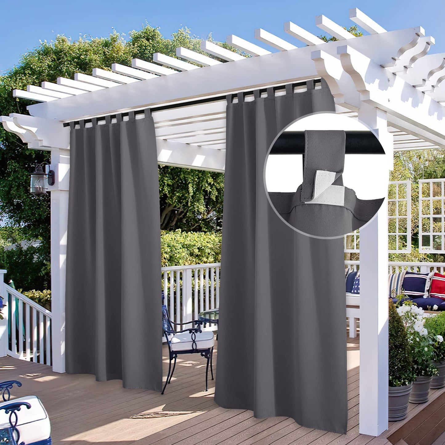 StangH 2 Panels Outdoor Windproof Curtains for Patio Waterproof Blackout Weatherproof Thermal Insulated Drapes for Pergola/Porch, Thick Privacy Room Dividers for Pool, Grey, W52 x L84