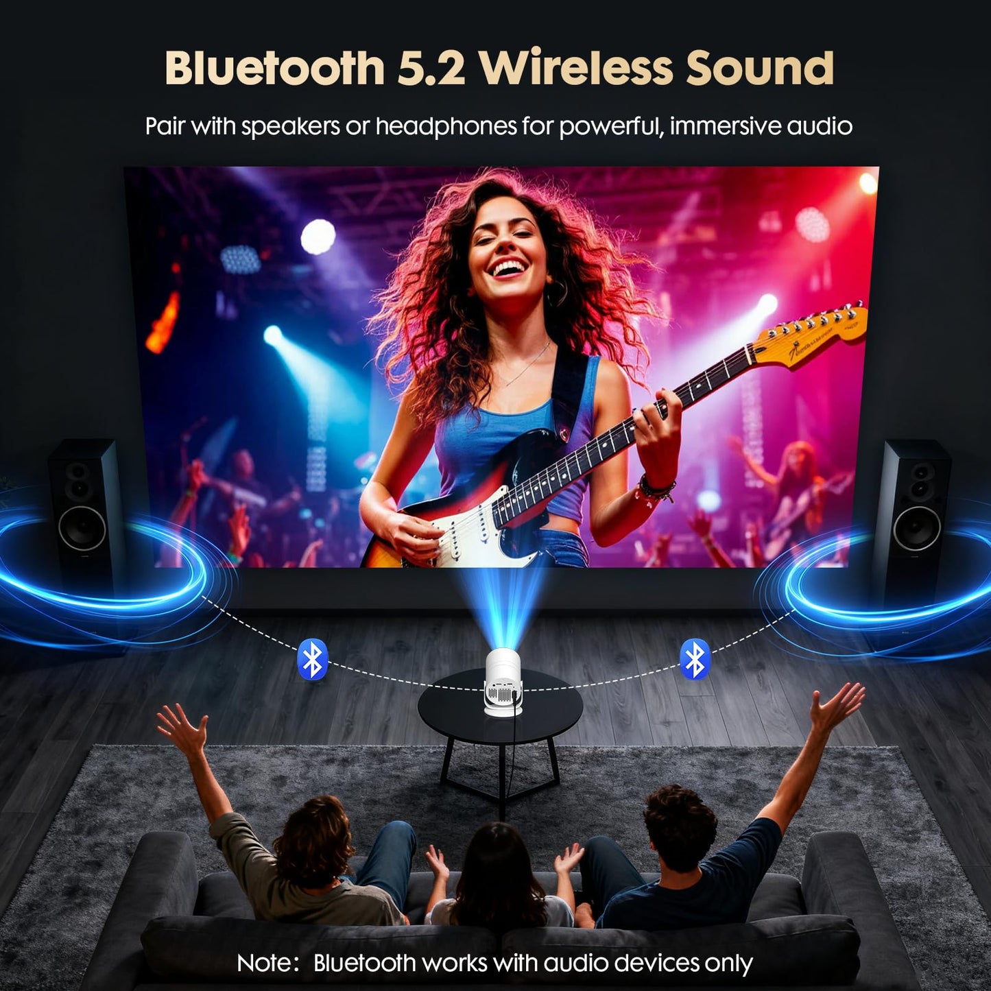 WISHOLY 1080P Mini Projector with WiFi 6 and Bluetooth [Built-in App & Electric Focus] Portable Outdoor Projector, 180° Rotatable Short Throw Movie Projector Compatible with Smartphone, HDMI, USB