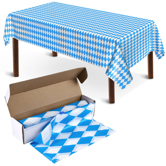 51 in x 98.5 Ft Oktoberfest Plastic Table Cloth Roll with Cutter Box,Disposable Blue and White Diamond Table Cloth,Waterproof Bavarian Flag Tablecover for German Oktoberfest Party Decorations