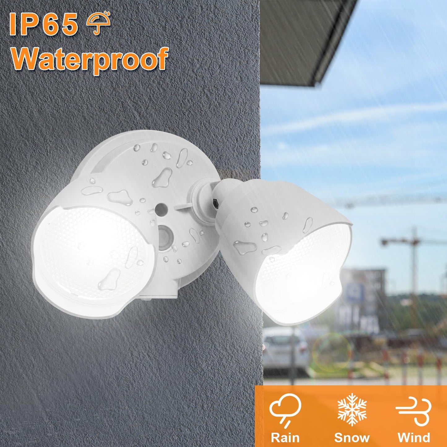 CELAVY 15W LED Flood Light Outdoor, 1500 Lumen Exterior Security Lights, 3000K/5000K Light, IP65 Waterproof, Dual-Head Wall/Eave Mount Flood Light Energy Saving for Garage, Patio, Yard (White)