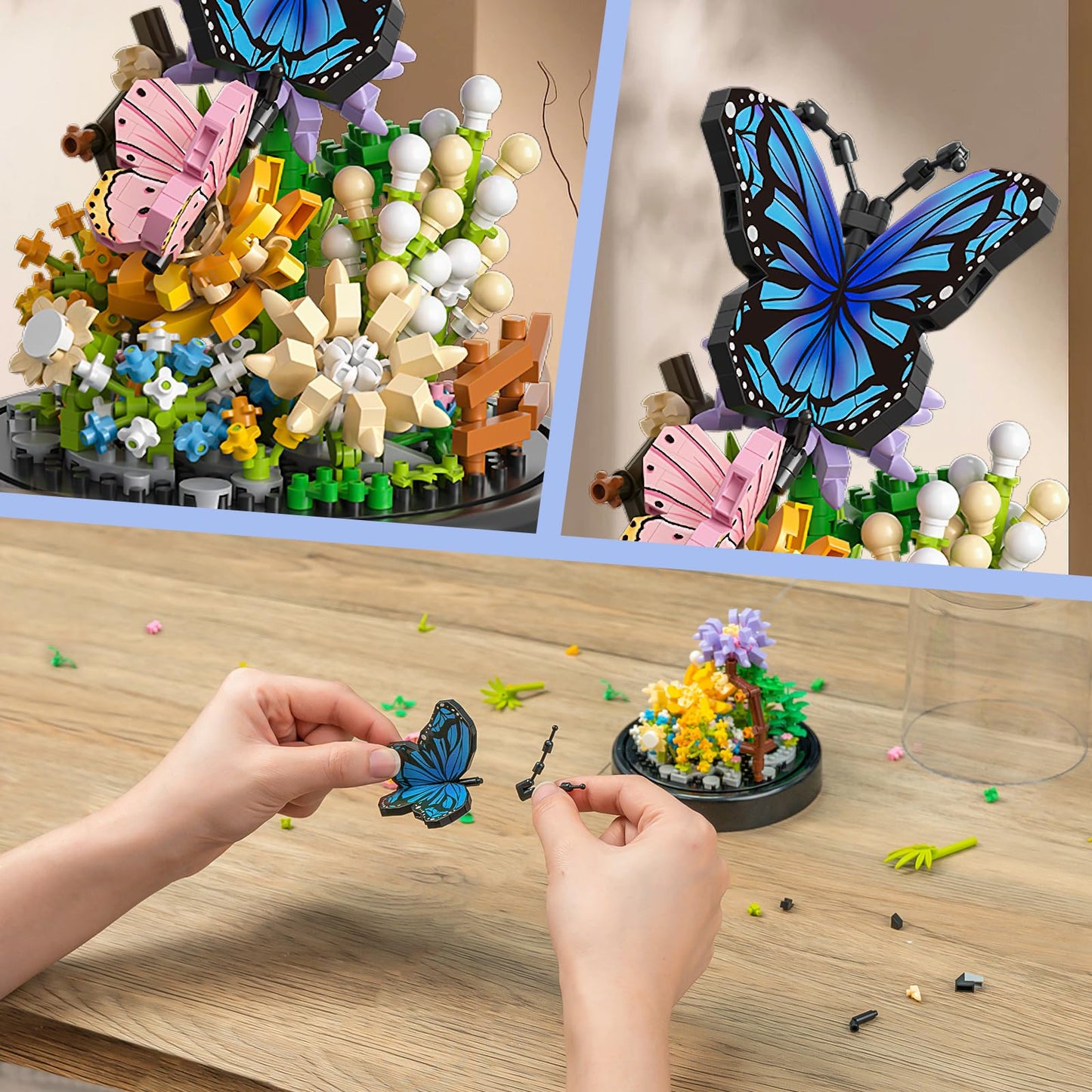 Flower Bouquet Building Kit for Adults, 530 PCS Animals Flowers Botanical Collection Mini Building Blocks Set, Valentine's Day for Her Mom Women Wife Girlfriend (Butterfly)