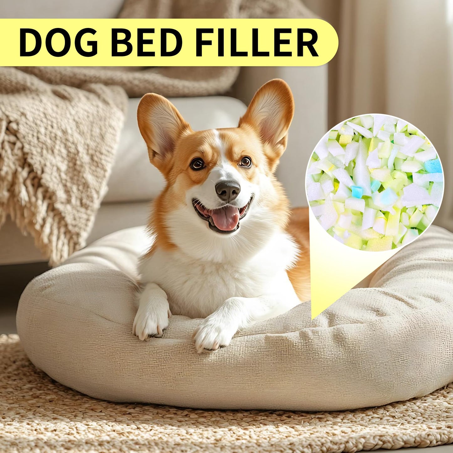 Jecqbor 10lbs Shredded Memory Foam Bean Bag Filler - Ultra-Soft Pillow Stuffing for Couches, Cushions, Stuffed Animals, Dog Beds, and DIY Arts & Crafts Projects