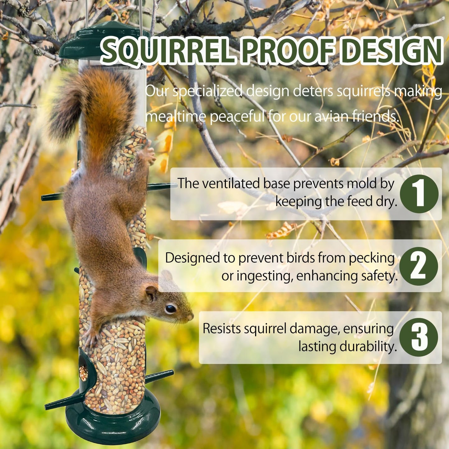 2Pack Metal Bird Feeders Hanging Tube for Garden – Wild Bird Seed Feeder with 6 Feeding Ports, Steel Hanger, Weatherproof Hanging Bird Feeder for Small Birds, Niger Seeds & More