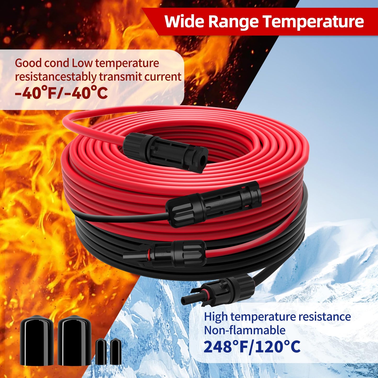 SJZSUNRUN 10 Gauge Wire Solar Extension Cable (30FT Black & Red) With 2 Pairs Connectors for PV Panels, Outdoor Automotive, Marine