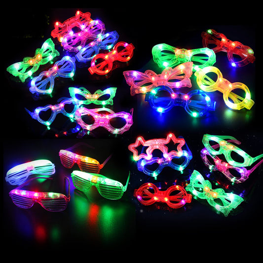 63 Pcs LED Glasses 7 shapes 6 LED Glow In The Dark Party Supplies Favor for Kids Adults shutter heart round star butterfly Glow Sticks Light Up Glasses fit Birthday Halloween Christmas Valentine's Day