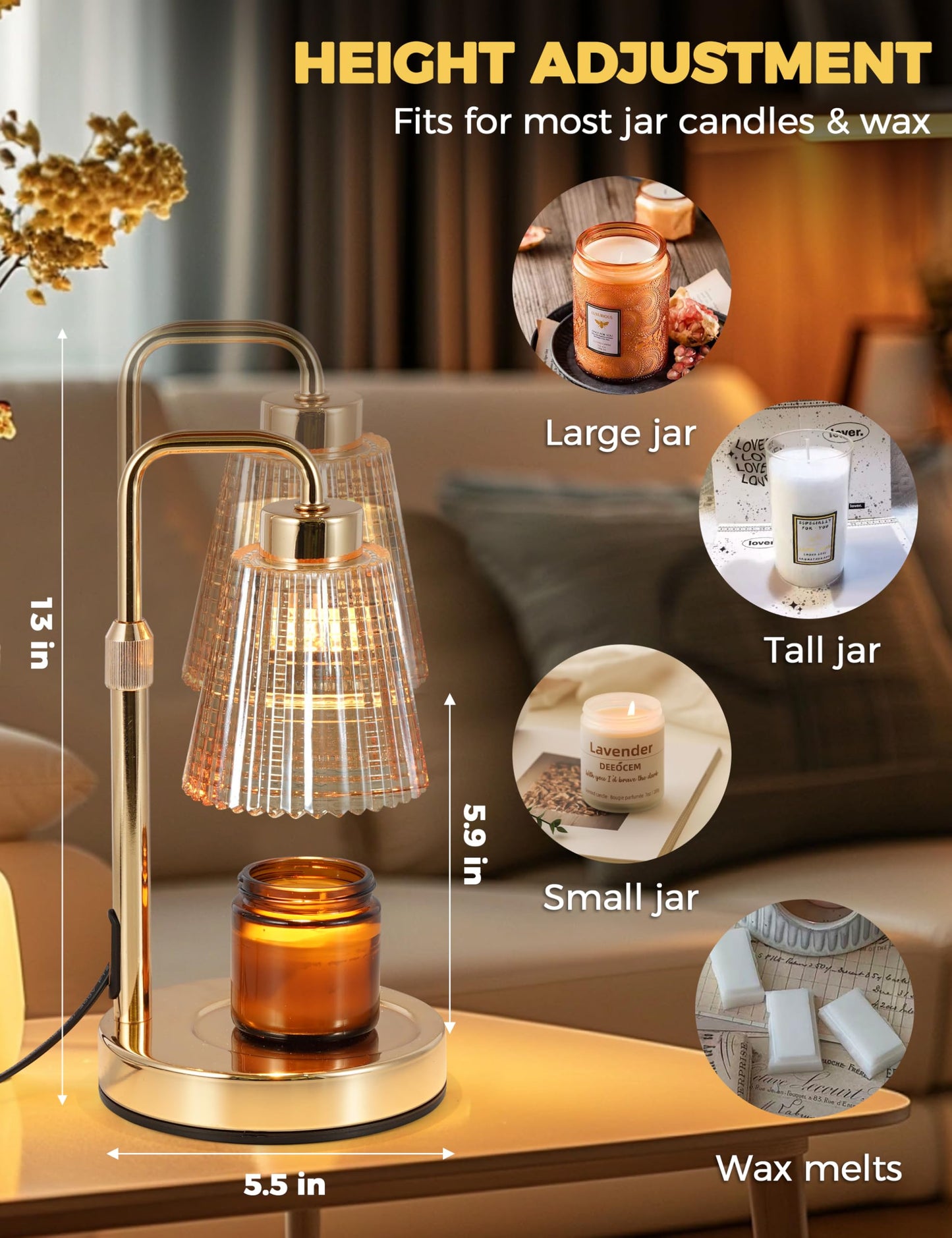GODONLIF Candle Warmer Lamp with Timer Dimmable, Adjustable Height, House Warming Gifts New Home Room Decor, Birthday Gifts for Women Mom, Wax Warmer Lamp for Jar Candles with 2 Bulbs