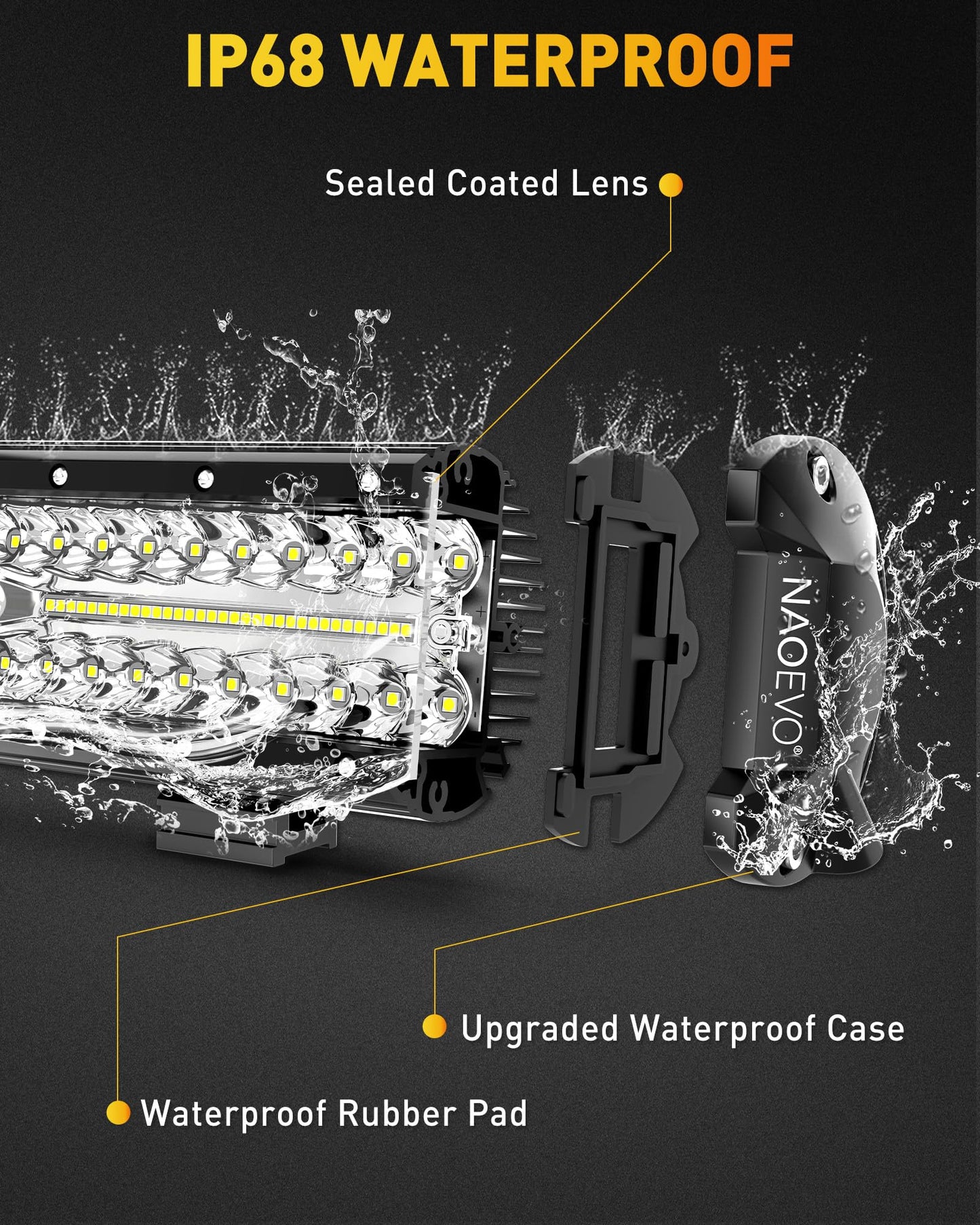NAOEVO 12 inch LED Light Bar, 300W 30000LM LED Offroad/Driving/Fog Lights LED Bar, Spot Flood Combo Beam LED Work Lights for Truck UTV ATV Tractor Golf Cart Boat, 1 Pc (White)