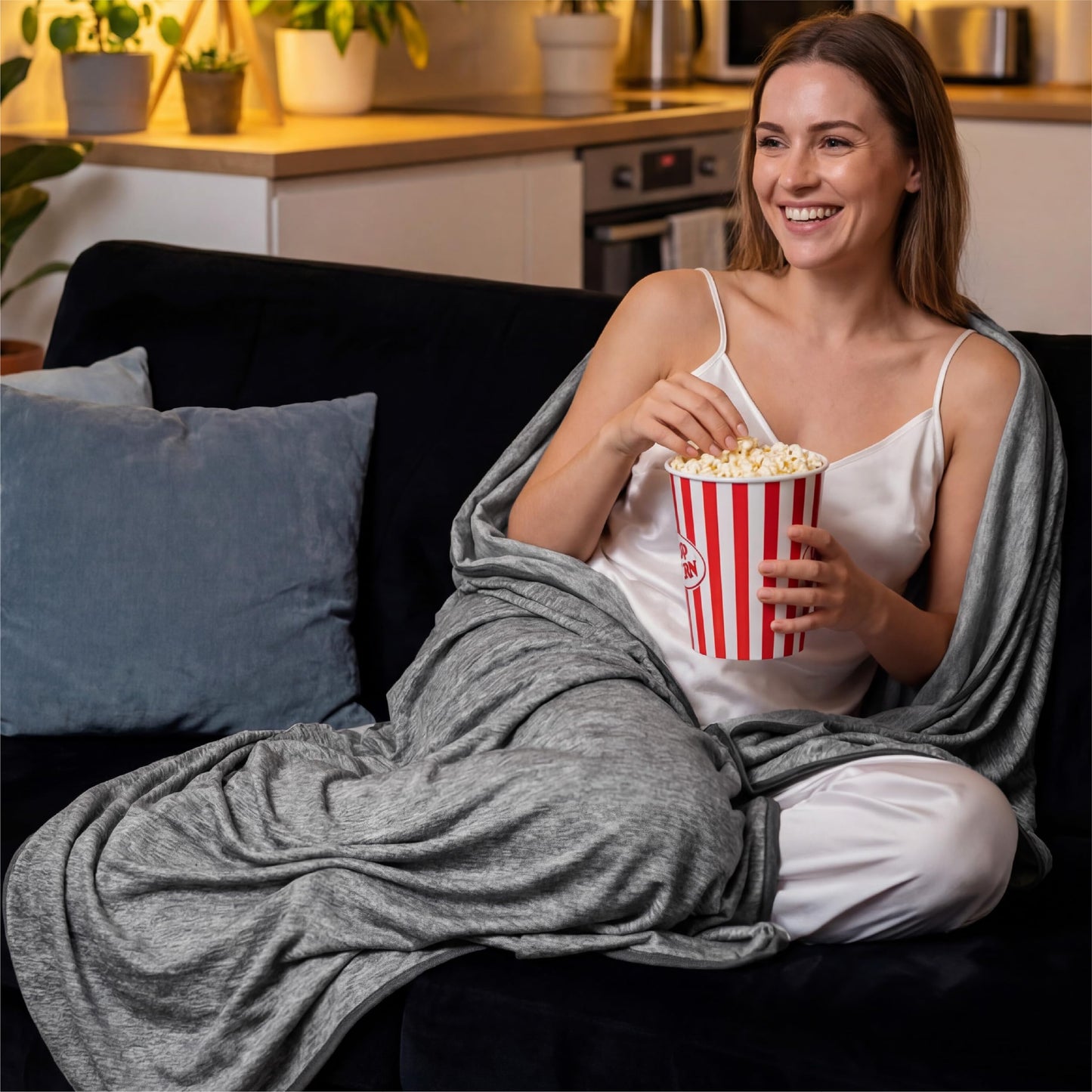 Bedsure Cooling Blanket Throw XL- Summer Blankets for Bed, Breathable, Lightweight, Birthday Gifts for Men, Crafted with Rayon Made from Bamboo, Dark Grey, Throw XL (50" x 70")