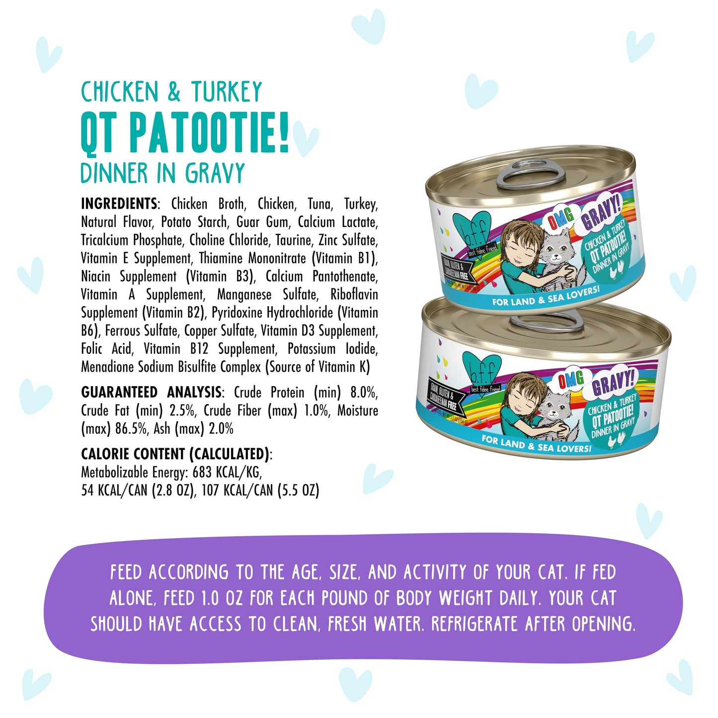 B.F.F. OMG - Best Feline Friend Oh My Gravy!, QT Patootie! with Chicken & Turkey in Gravy Cat Food by Weruva, 2.8oz Can (Pack of 12)