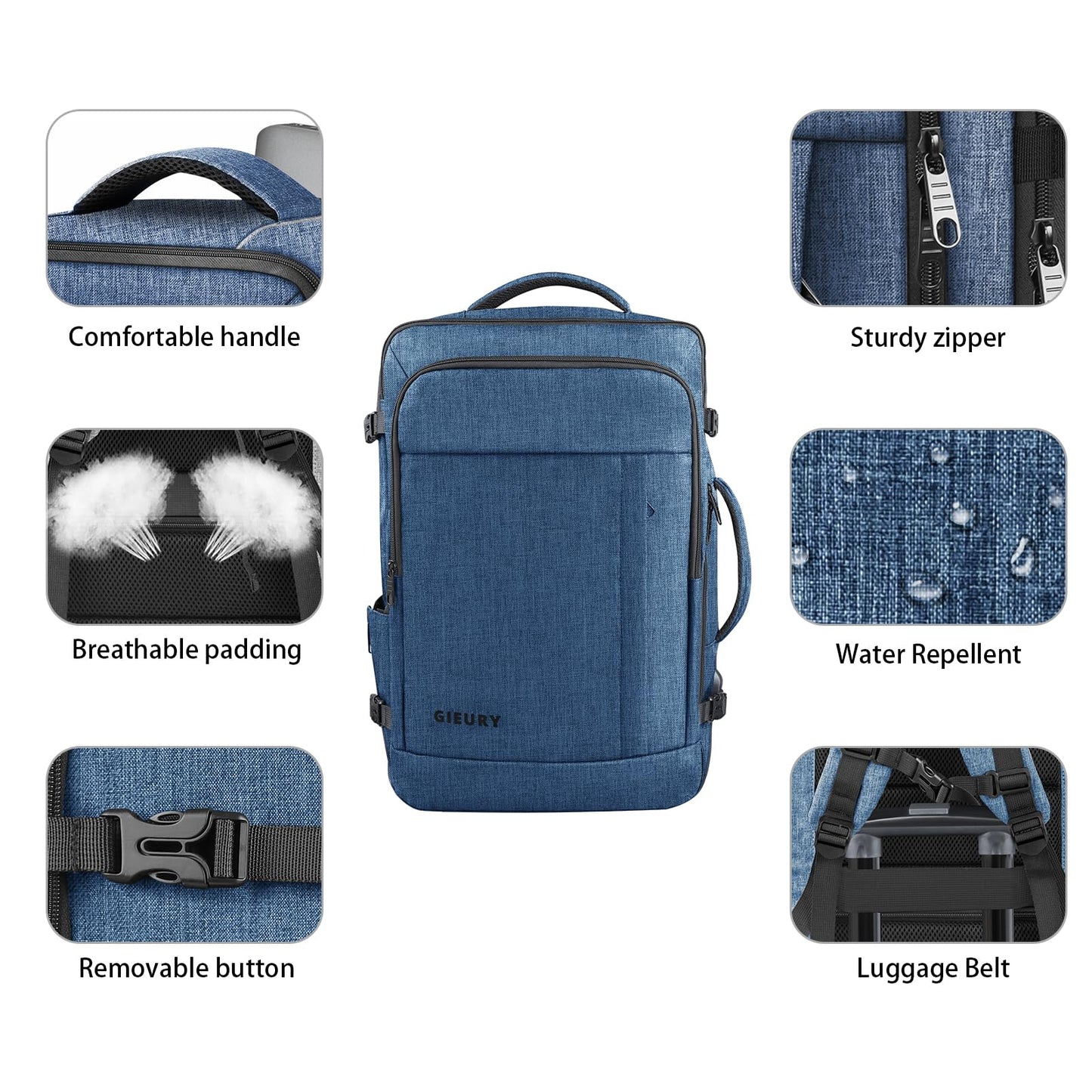 Carry On Backpack, Extra Large 50L Travel Backpack for Men & Women, Expandable Backpack For Airplanes, 17 Inch Laptop Backpack, Luggage 40L Daypack Lightweight Business Weekender Bag, Blue