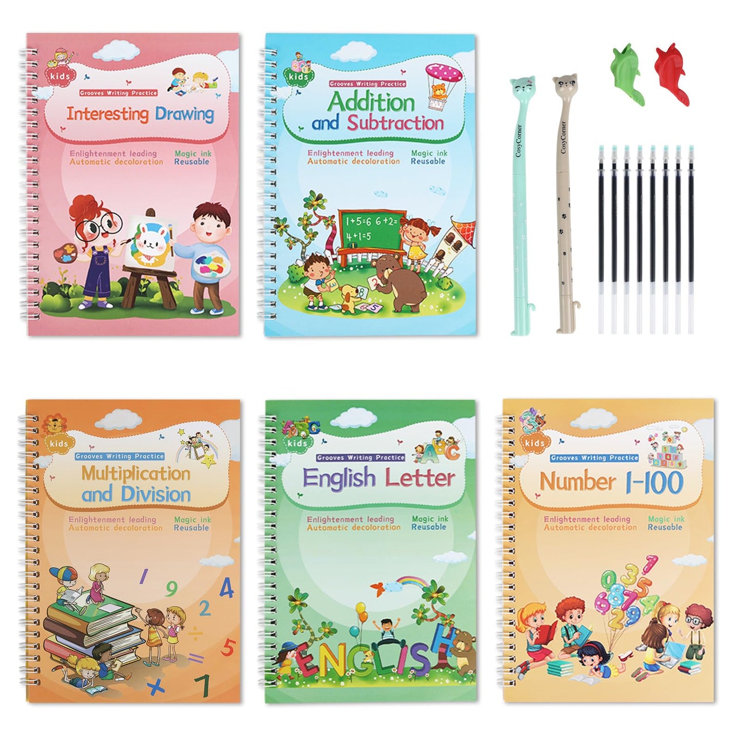 Magical Handwriting Workbooks Handwriting Practice Copybook Aid Magic Pen Reusable Copybook Grooves Template Design for Children Books Suitable for Children's Learning