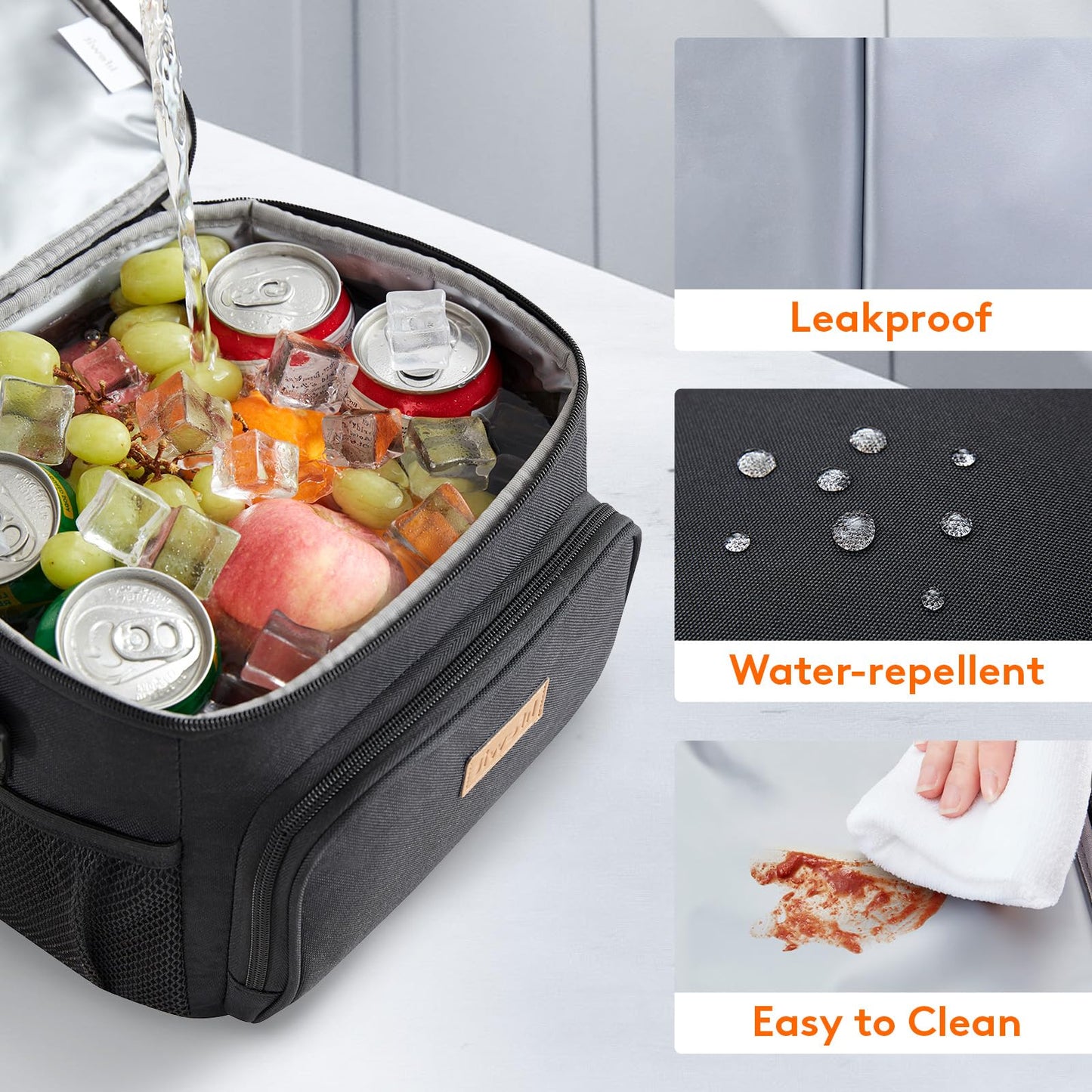 Lifewit Insulated Lunch Bag for Men, Reusable Lunch Box Women, Portable Cooler Freezable Soft Tote Bag Leakproof with Adjustable Shoulder Strap for Adult/Kid for Work/Picnic/School,Black 15L