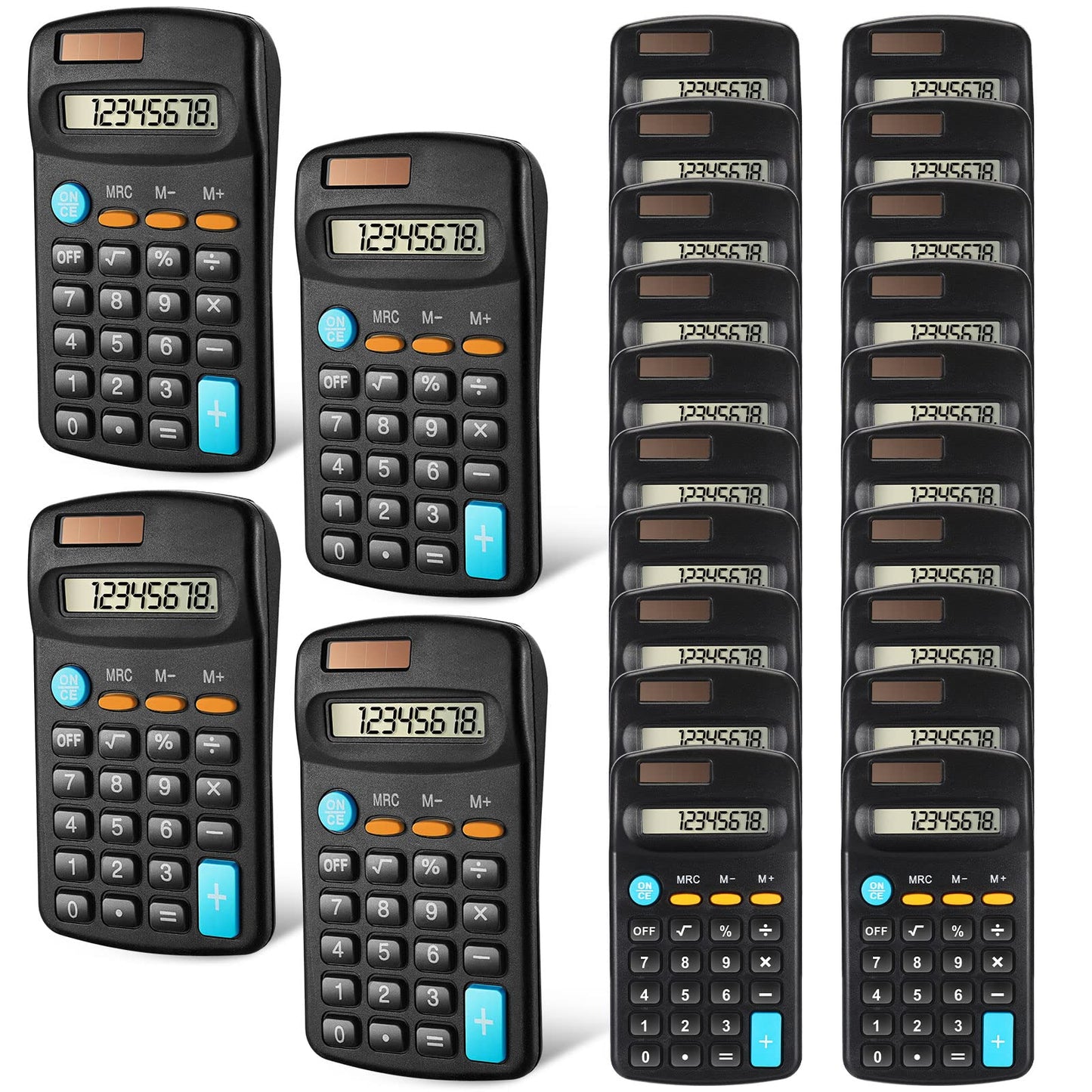 Flutesan 24 Pieces Small Pocket Calculator Bulk, Mini Basic Scientific Calculators for Student Classroom 8 Digit Handheld Solar Battery Dual Power Back to School for Desktop Home Office(Black)