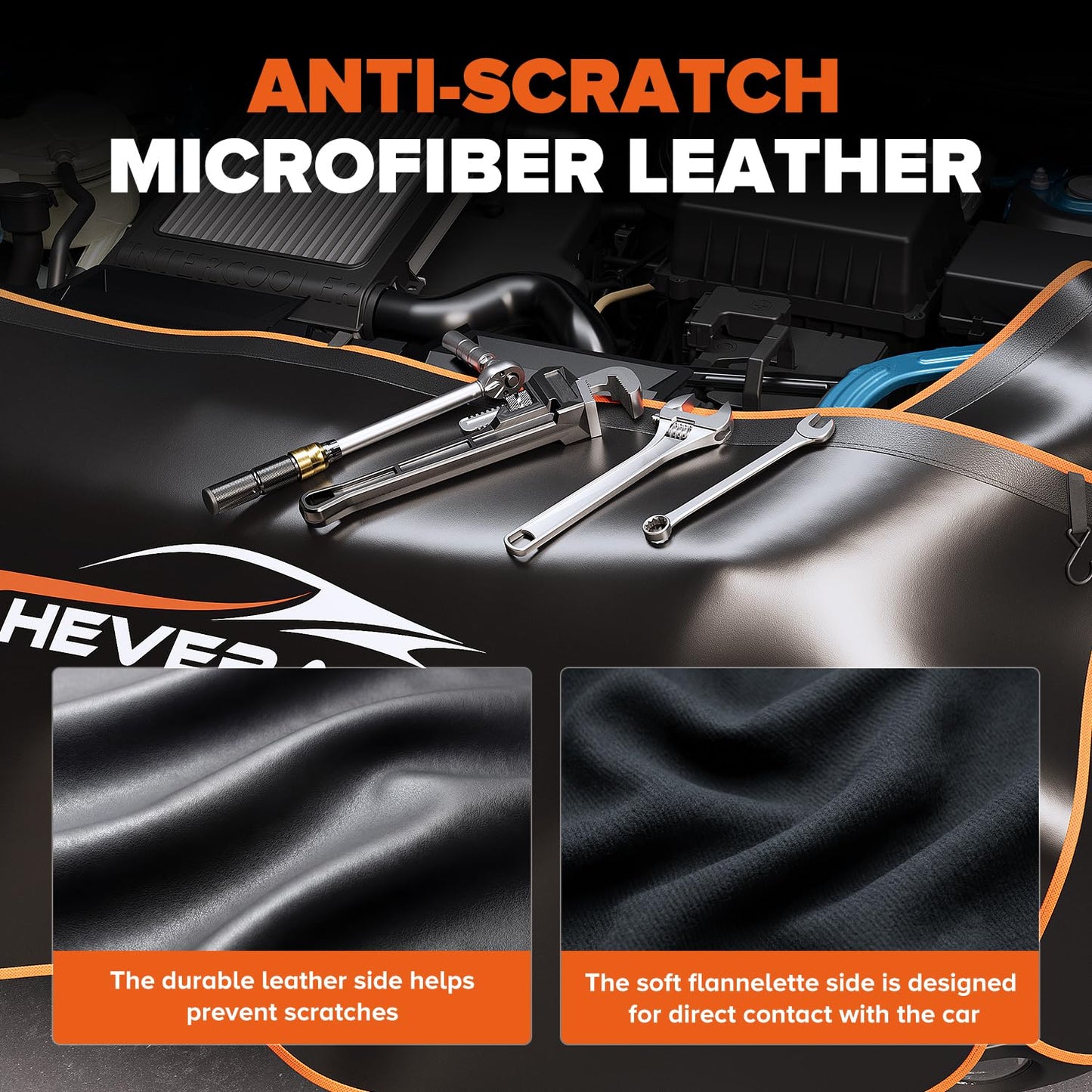 3 Pack Fender Covers for Mechanics - Microfiber Leather Car Fender Protector Mats with Hooks & Magnetic Protection - L