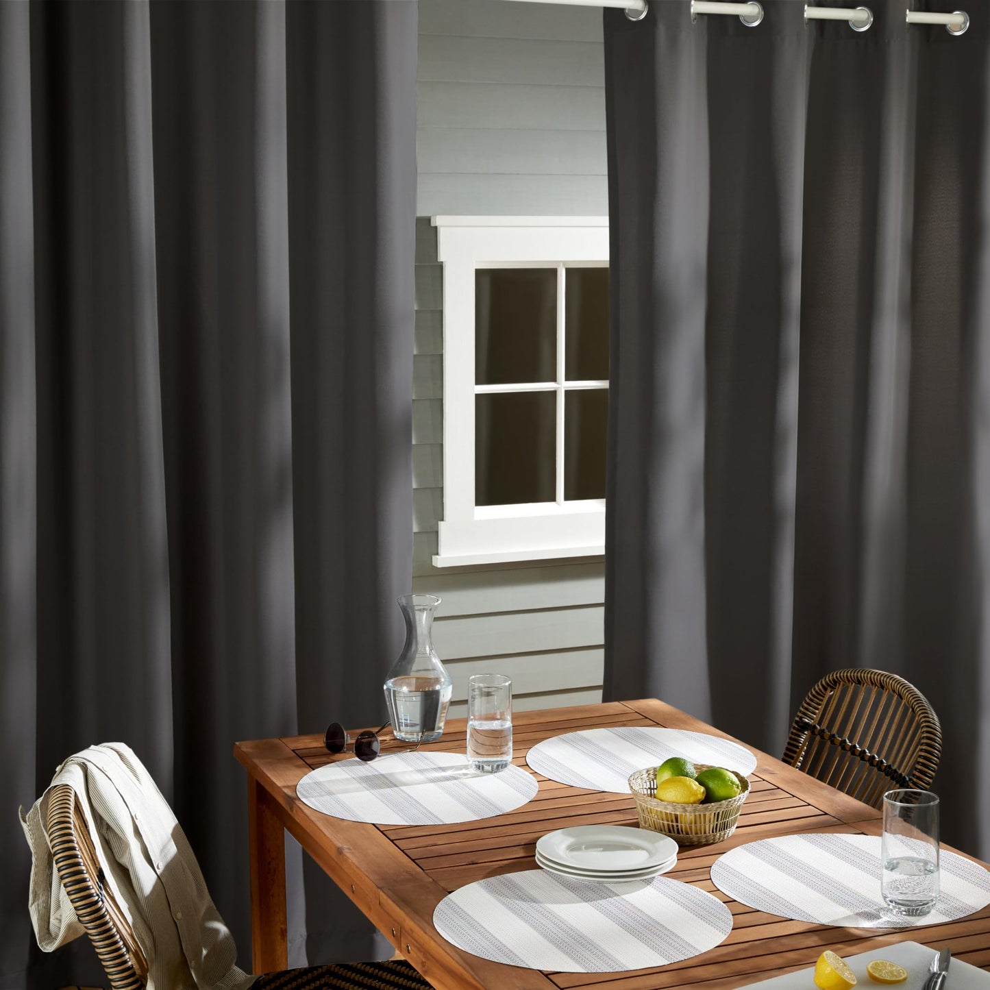 Exclusive Home Curtains Indoor/Outdoor Solid Cabana Grommet Top Curtain Panel Pair, Charcoal, 54x96, 2 Piece
