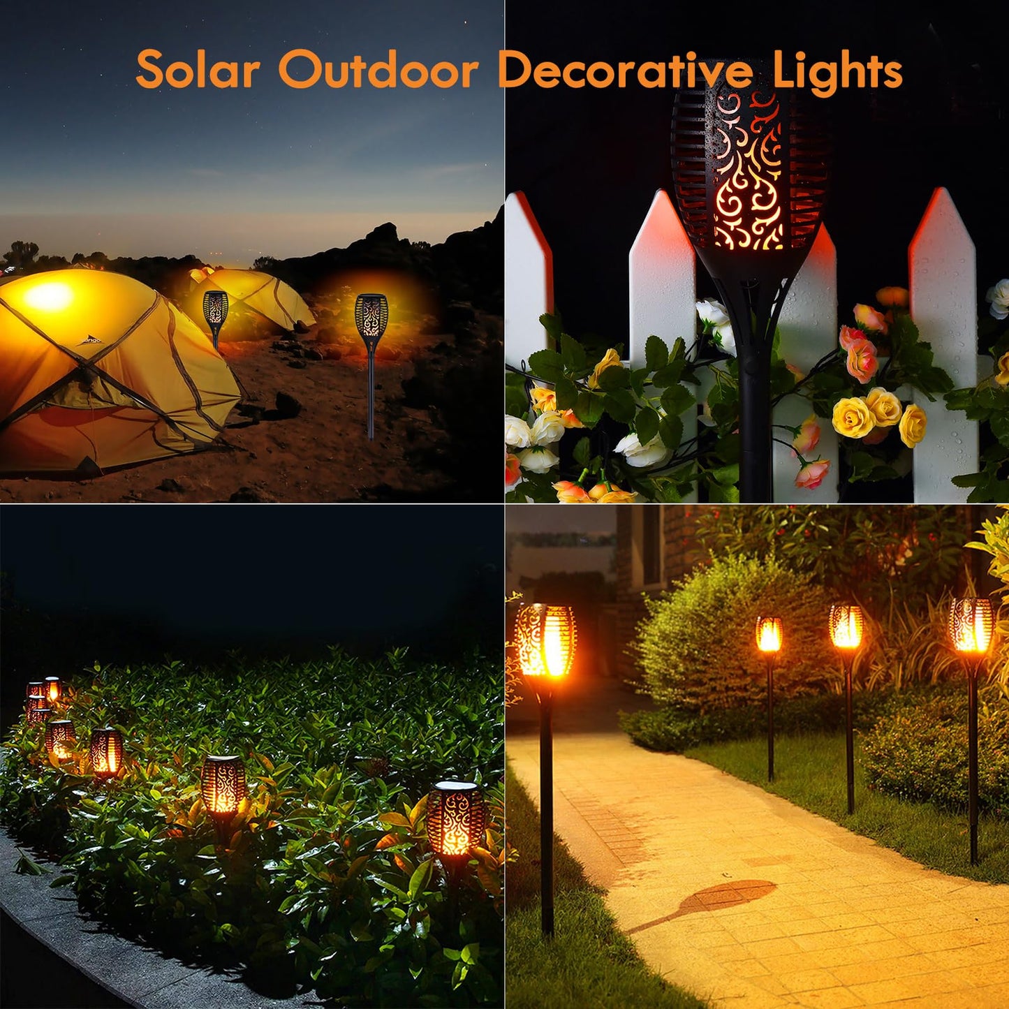 4 Pack Large Solar Torch Lights with 96 LED, IP65 Waterproof Outdoor Flickering Flame- Perfect for Garden,Yard,Patio,Halloween,Camping and Party Decorations