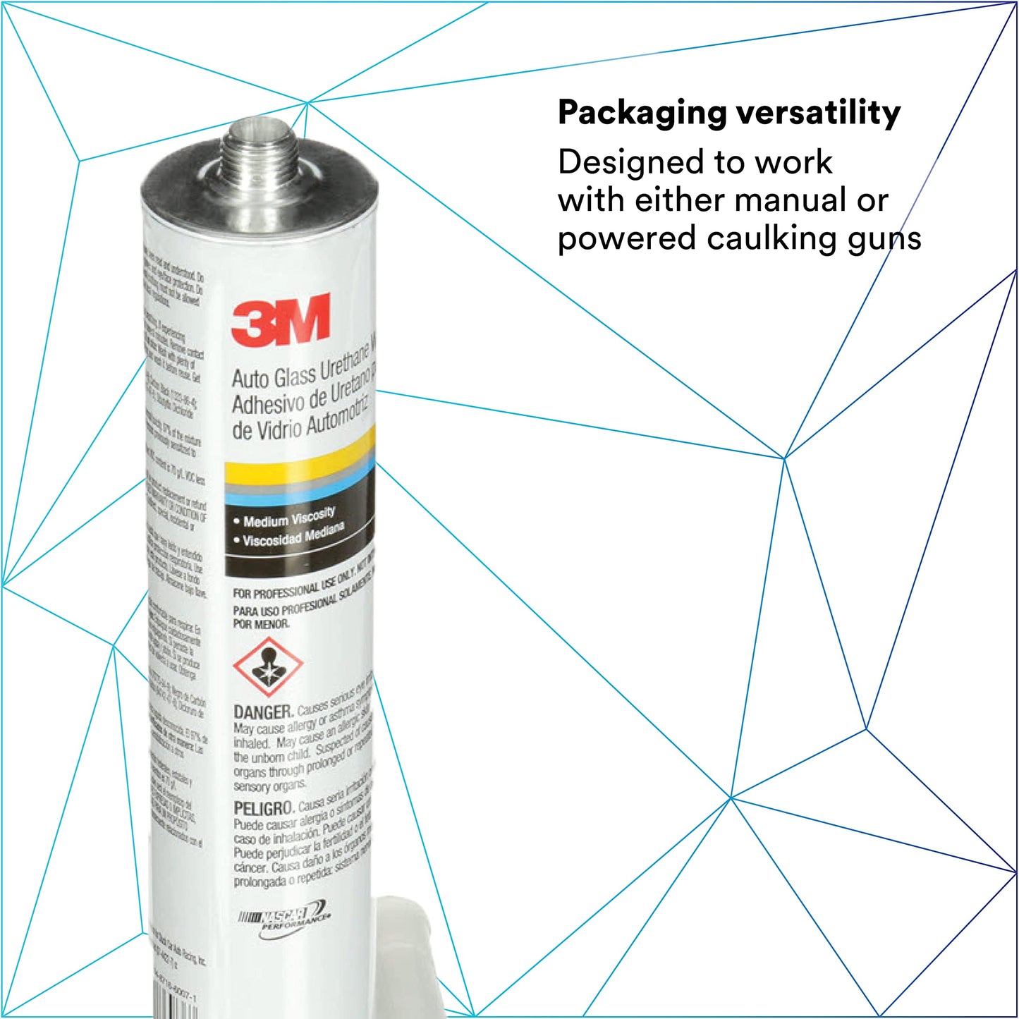 3M Auto Glass Urethane Windshield Adhesive, 08693, Medium Viscosity, High-Strength, Fast-Curing, 310 mL/10.5 fl oz Cartridge, White