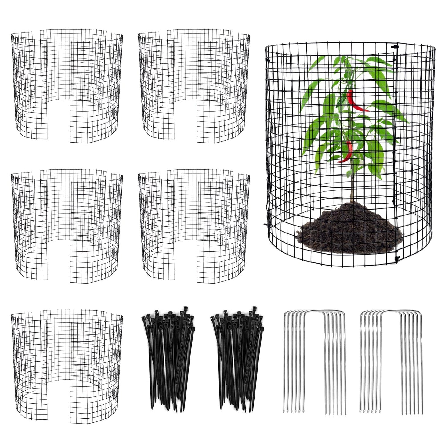 6 Pack 12'' x 12'' Plant Protectors from Animals, Plant Support Cage for Growing Vegetables Metal Chicken Wire Cloche with Stakes Metal Mesh Plant Cage Covers for Keeping Bunny Squirrels Out