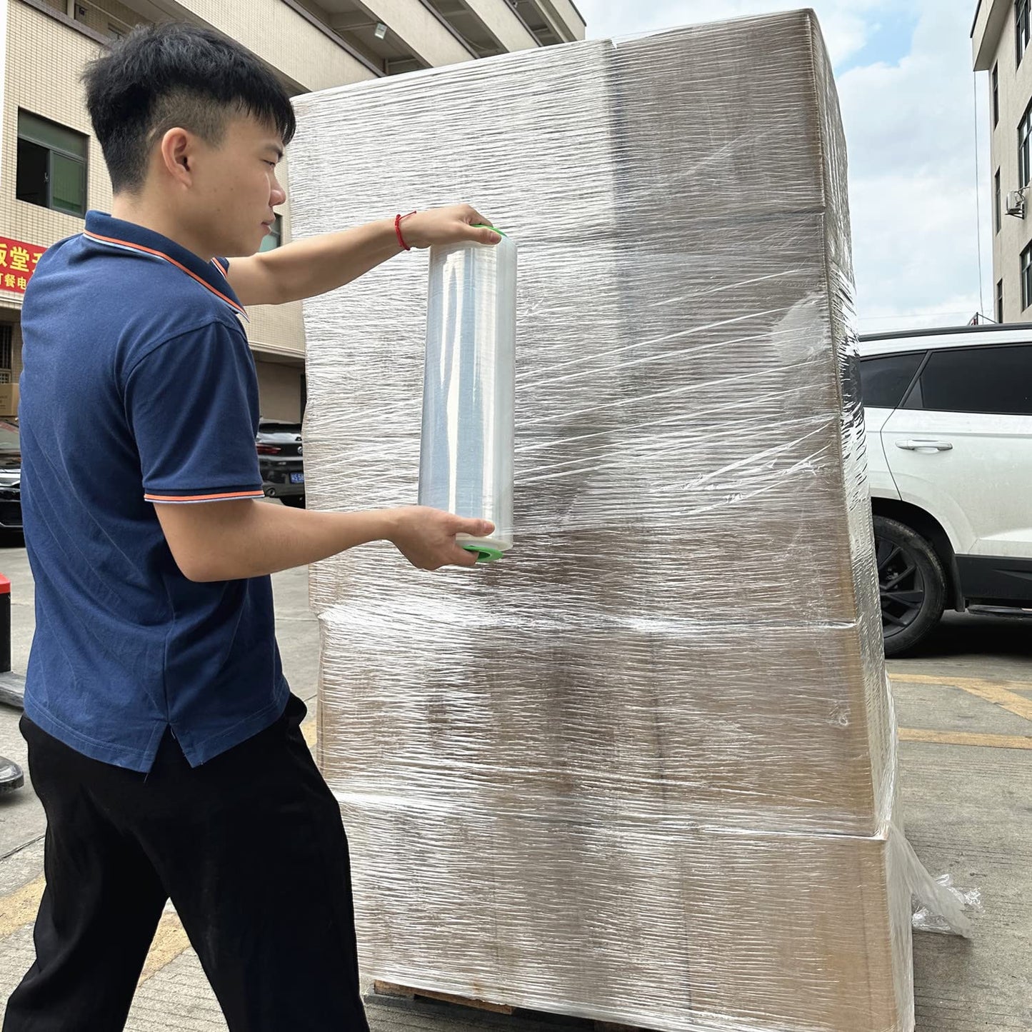 CHUANGSEED 2-Pack Clear Stretch Film Wrap15"x1500Ft 70Gauge Industrial Strength with Plastic Handle, Plastic Pallet Supplies Durable Self-Adhering for Packing, Moving, Heavy Duty Shrink Film Rolls