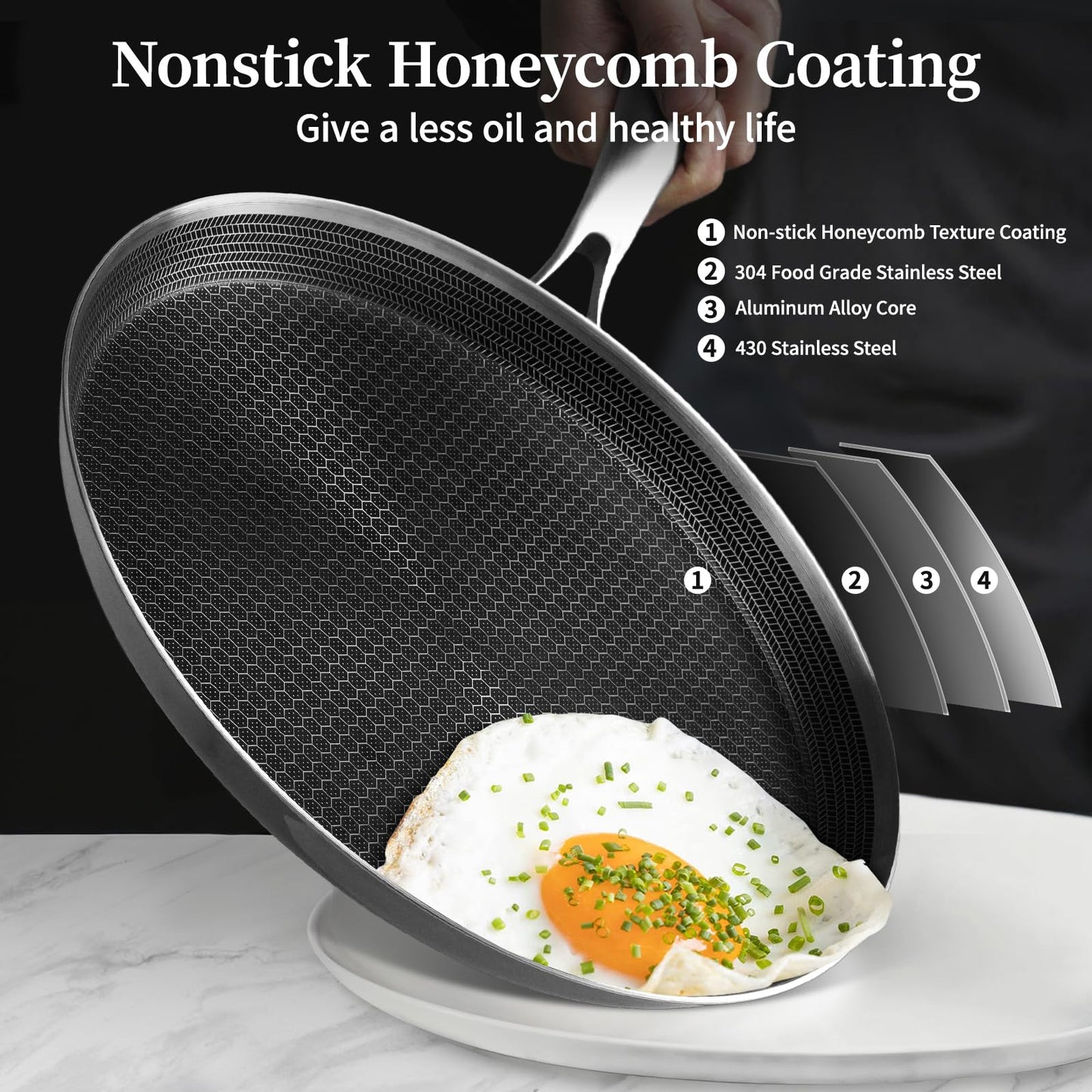 Innerwell Stainless Steel Crepe Pan - 10 Inch Nonstick Crepe Pan, Stainless Steel Honeycomb Coating Pancake Pan, Non Stick Flat Skillet Tawa Dosa Tortilla Griddle Pan, Induction Compatible, PFOA Free