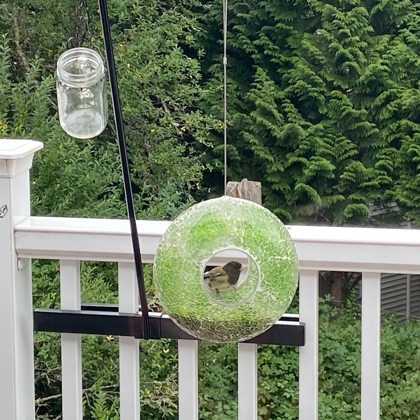 DUSVALLY Mosaic Hanging Bird Feeder - Circular Outdoor Garden Decor, Fly Through Wild Bird Feeders with Mosaic Glass Design, for Yard, Backyard, Deck and Porch, Green Accents
