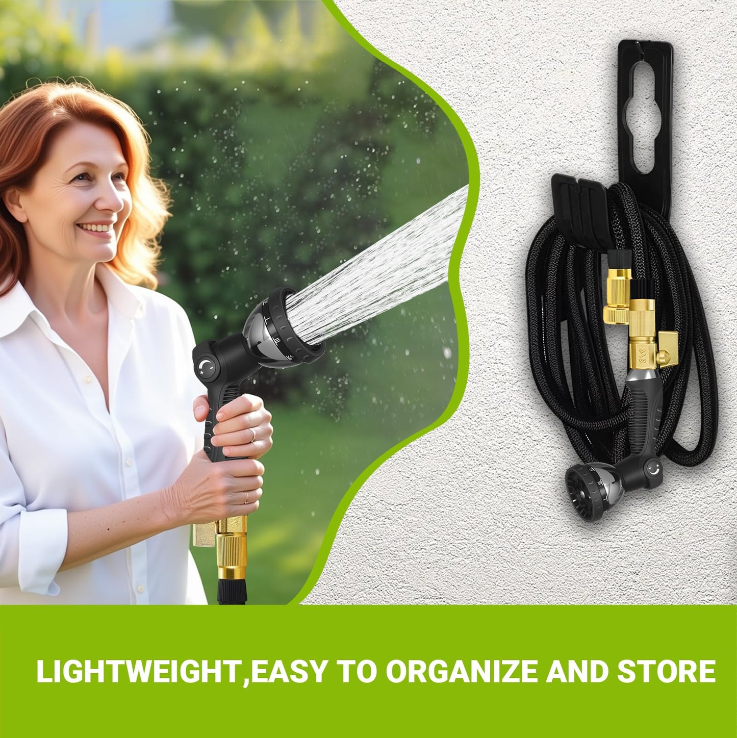 100FT Garden Hose – Expandable Garden Hose with10 Pattern Spray Nozzle, Aluminum Alloy Copper Plated 3/4 inch Connector – Lightweight, Durable, and Kink-Free, Retractable Water Hoses Black