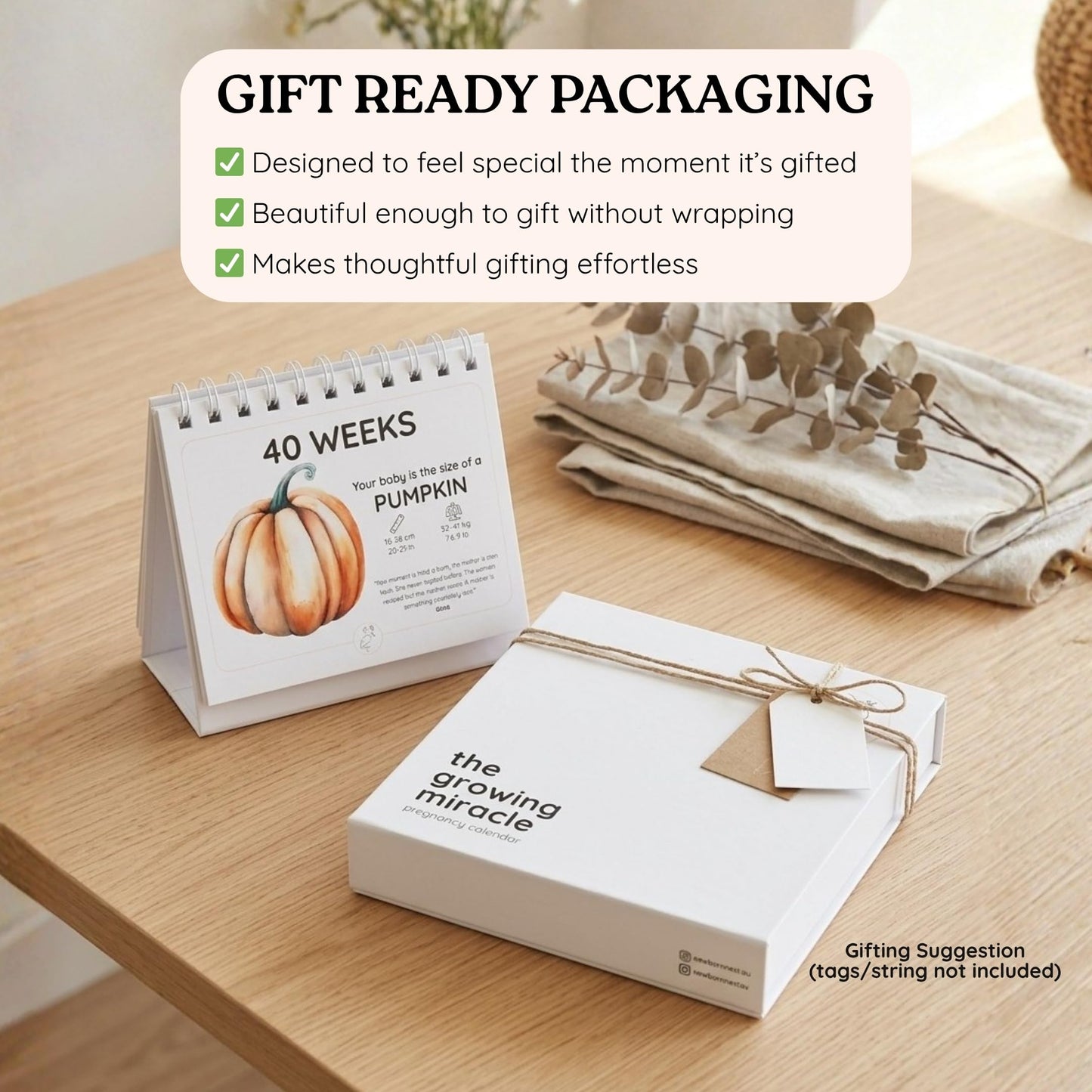 Pregnancy Calendar for Expecting Parents - Weekly Baby Growth Tracker with Fruit & Vegetables, Quotes & Development Facts | 72-Page Flip Calendar | Pregnancy Gifts for First Time Parents