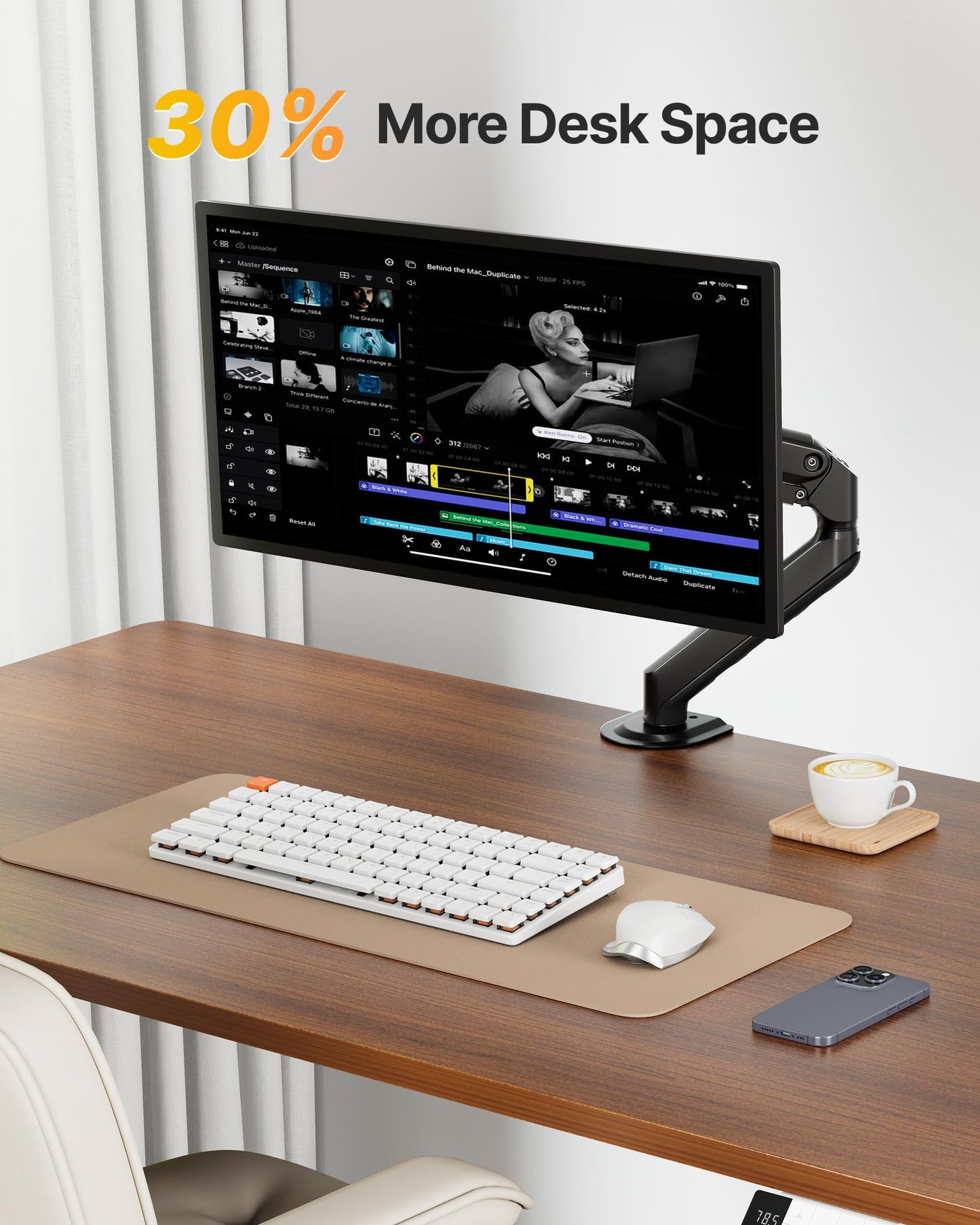 monTEK Single Monitor Arm Mount for 17-32 Inch Screens, Heavy Duty Steel Mechanical Spring Desk Monitor Stand, Full Motion Adjustable Monitor Arm with Clamp & Grommet, VESA 75/100, Holds up to 20lbs