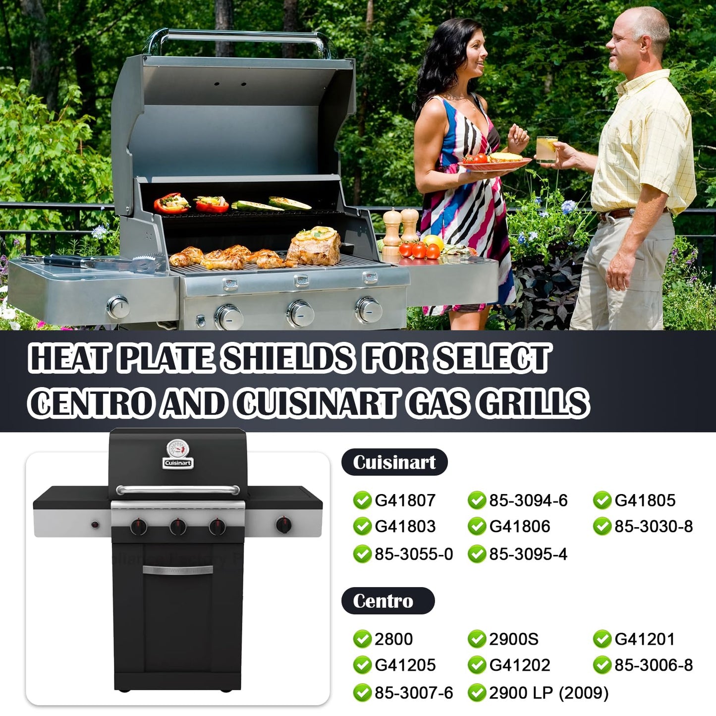 Hiorucet BBQ Heat Plate Shields for Select Centro and Cuisinart Gas Grill, Cuisinart G41807, 85-3094-6, G41805, G41808, G41803, G41806, Centro 2800, 2900S, 3-Pack Porcelain Steel Heat Tent Replacement