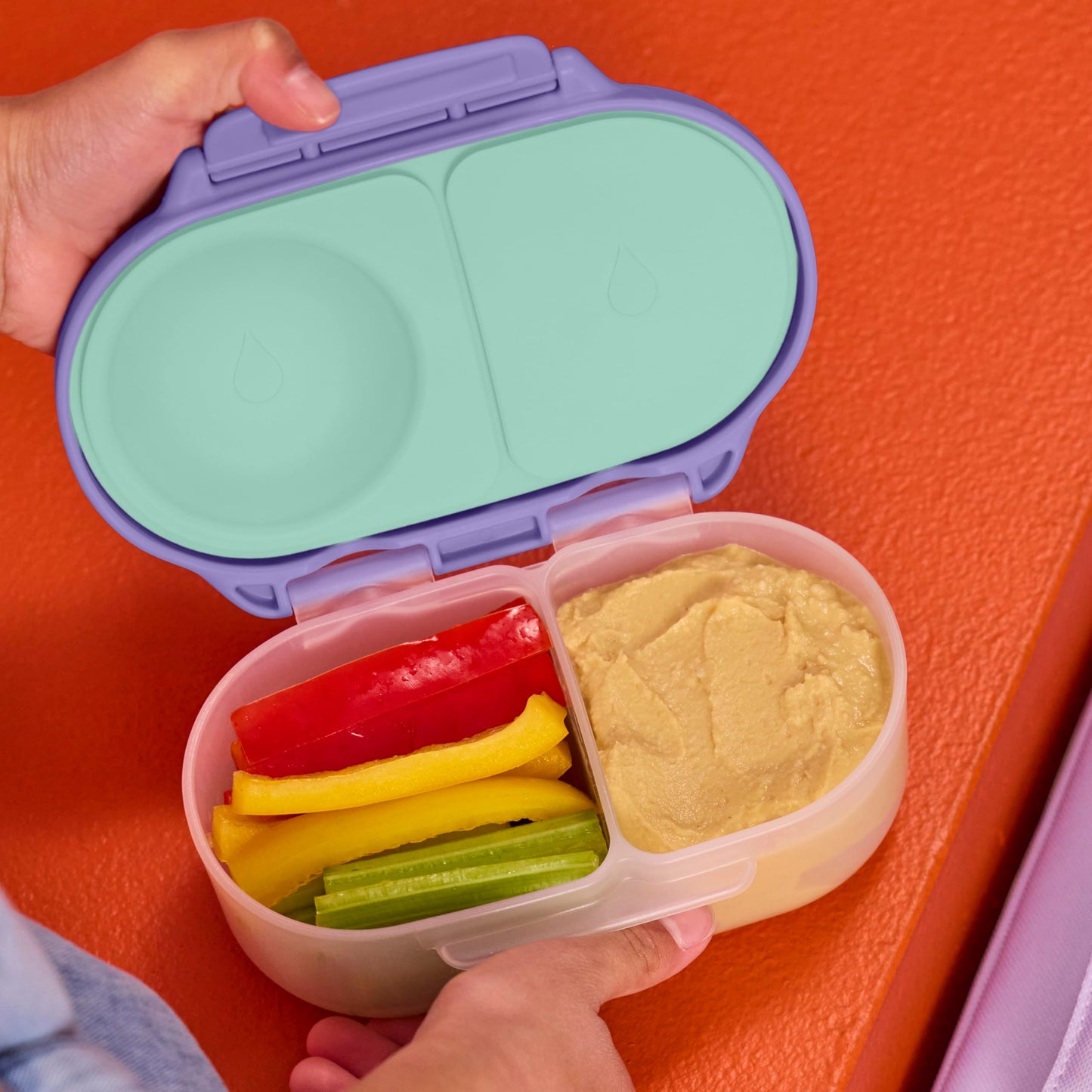 b.box Snack Box (2-Pack) for Kids & Toddlers: 2 Compartment Snack Containers, Mini Bento Lunch Box. Leak Proof, BPA Free, Dishwasher Safe. Ages 4 Months+ (Strawberry Shake + Lilac pop, 12oz Capacity)