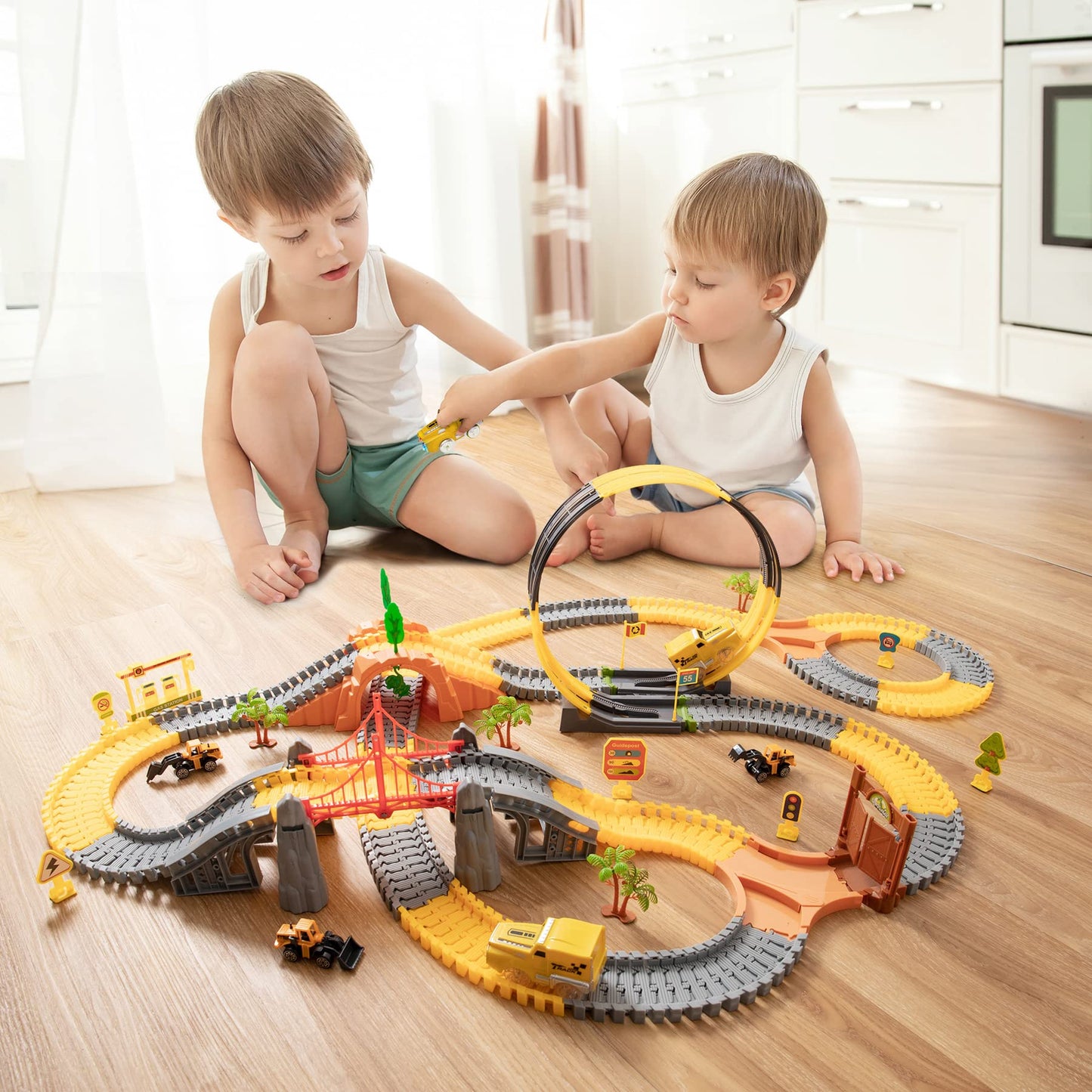OR OR TU Construction Toys 342Pcs Race Track Sets for Boys/Girls Kids Excavator Toy Toddler Train Set Flexible Car Track Gift for 3 4 5 6+ Years Old Children