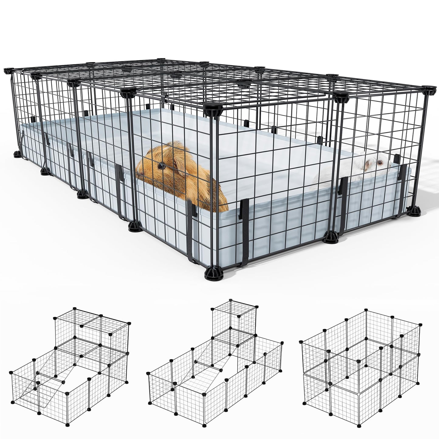 BUCATSTATE 20 Panels Guinea Pigs Cages, Small Animal Playpen with Waterproof Mat, 120 * 60 * 30cm Metal Hedgehog Enclosure with Door for Bunny Rabbit Chinchillas