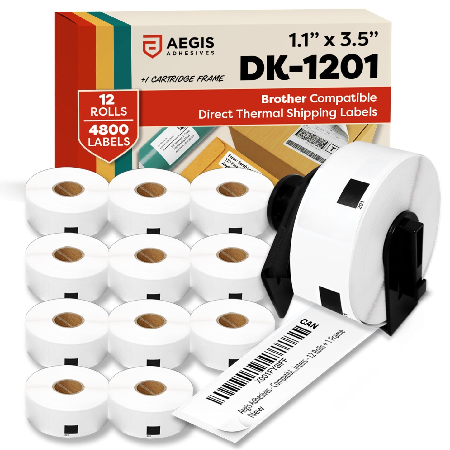 Aegis Adhesives Replacement for Brother Direct Thermal Address and Barcode Labels (DK-1201-1.1" X 3.5”)