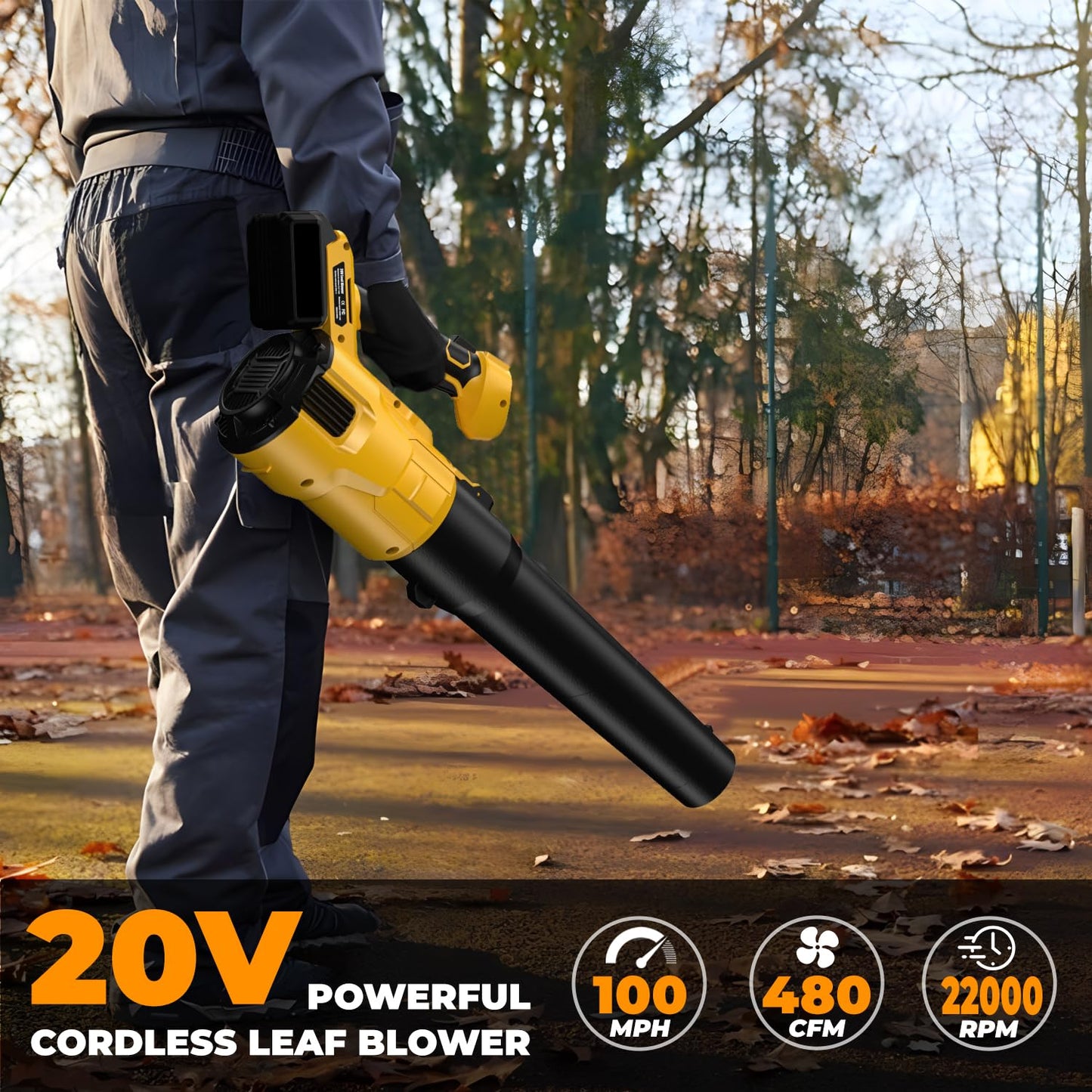 Cordless Leaf Blower for Dewalt 20V Max Battery, 480 CFM Electric Blower with Brushless Motor, Adjustable 3 Speeds up to 22000RPM, Handheld Leaf Blower for Lawn Care,Yard and Snow Blowing(No Battery)