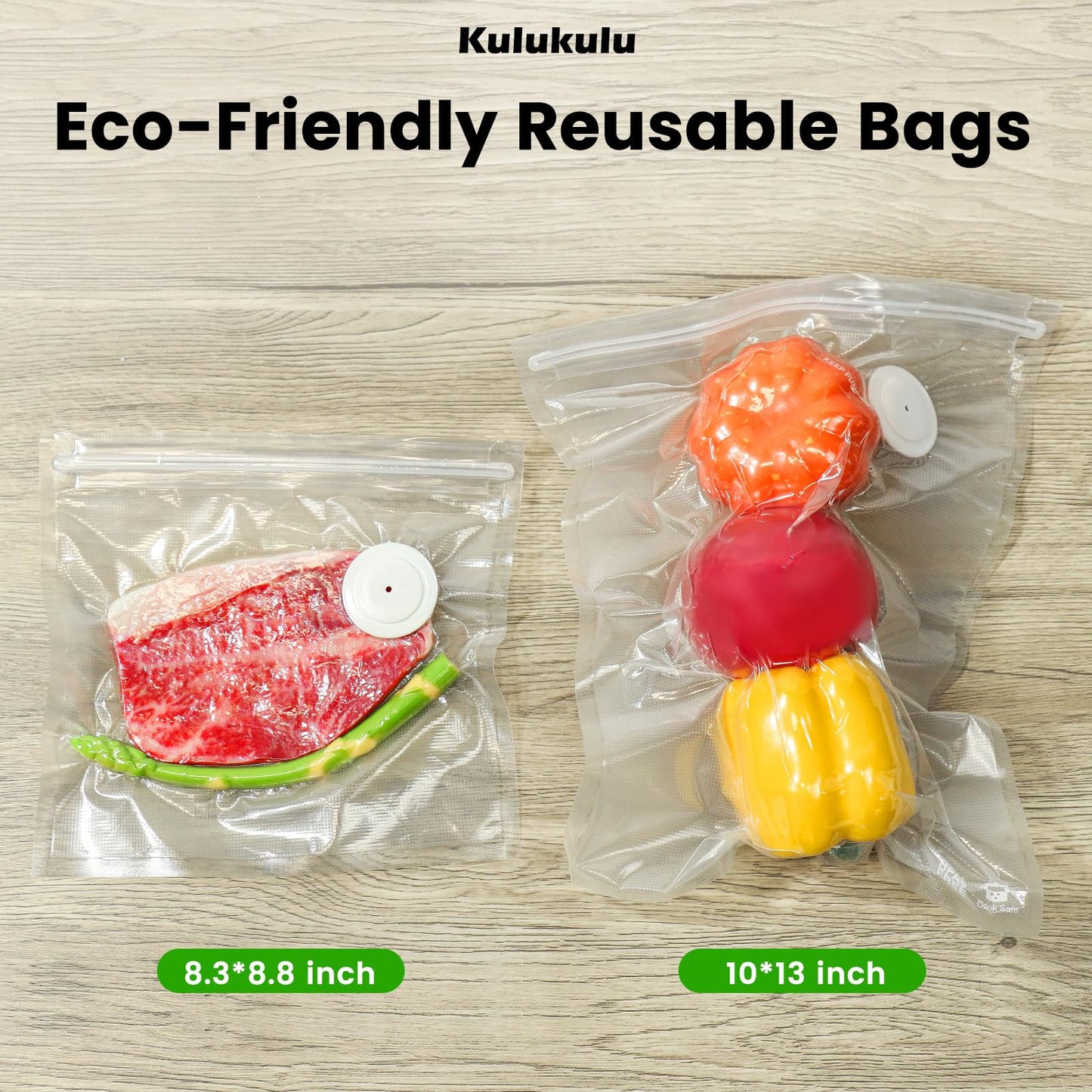 [2025 New Version] Kulukulu Vacuum Sealer Set, Portable Vacuum Sealer Machine for Food Storage and Sous Vide + 30 Reusable Vacuum Seal Bags(15 Medium Size + 15 Big Size)