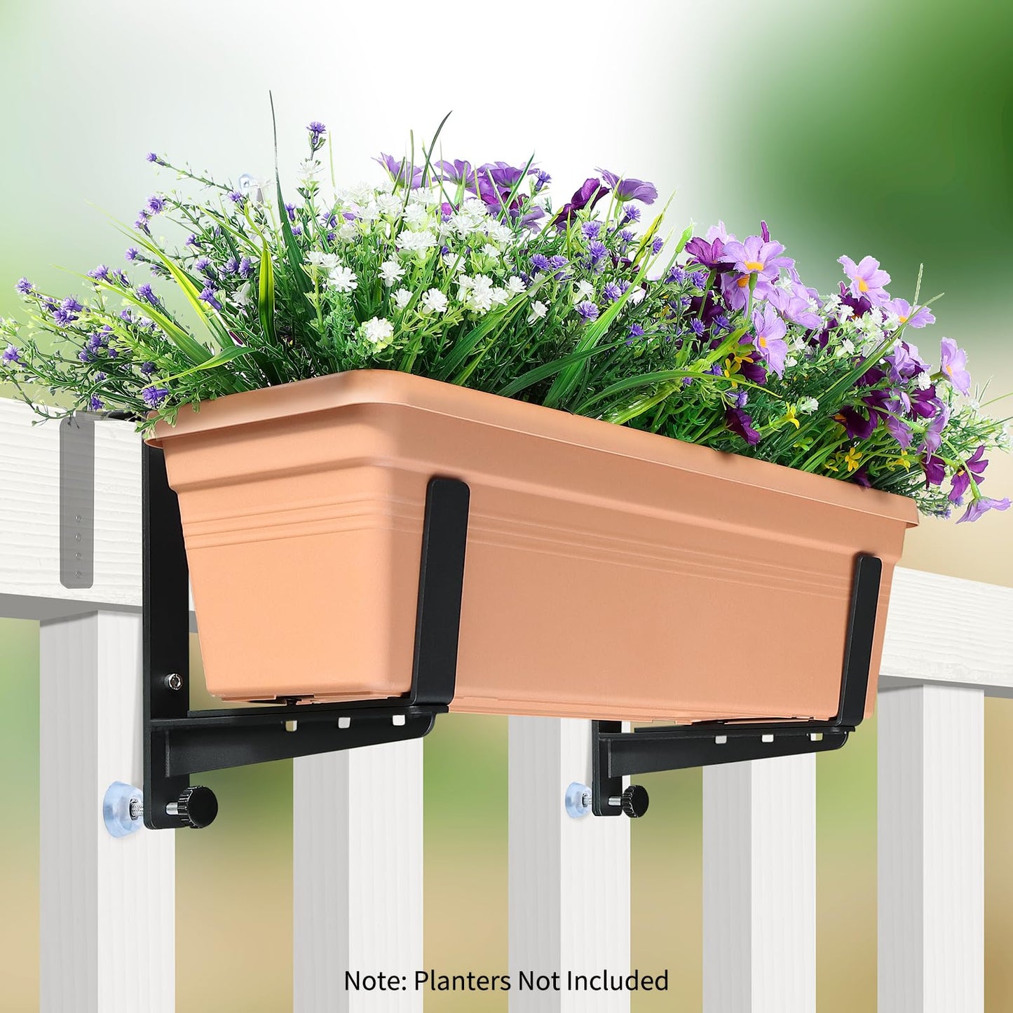 Window Box Brackets, Adjustable Planter Box Brackets, Heavy Duty Iron Flower Box Brackets for Railings, with Enhanced Bottom Support - Perfect for Balconies, Fences, and Gardens (6 Pack)