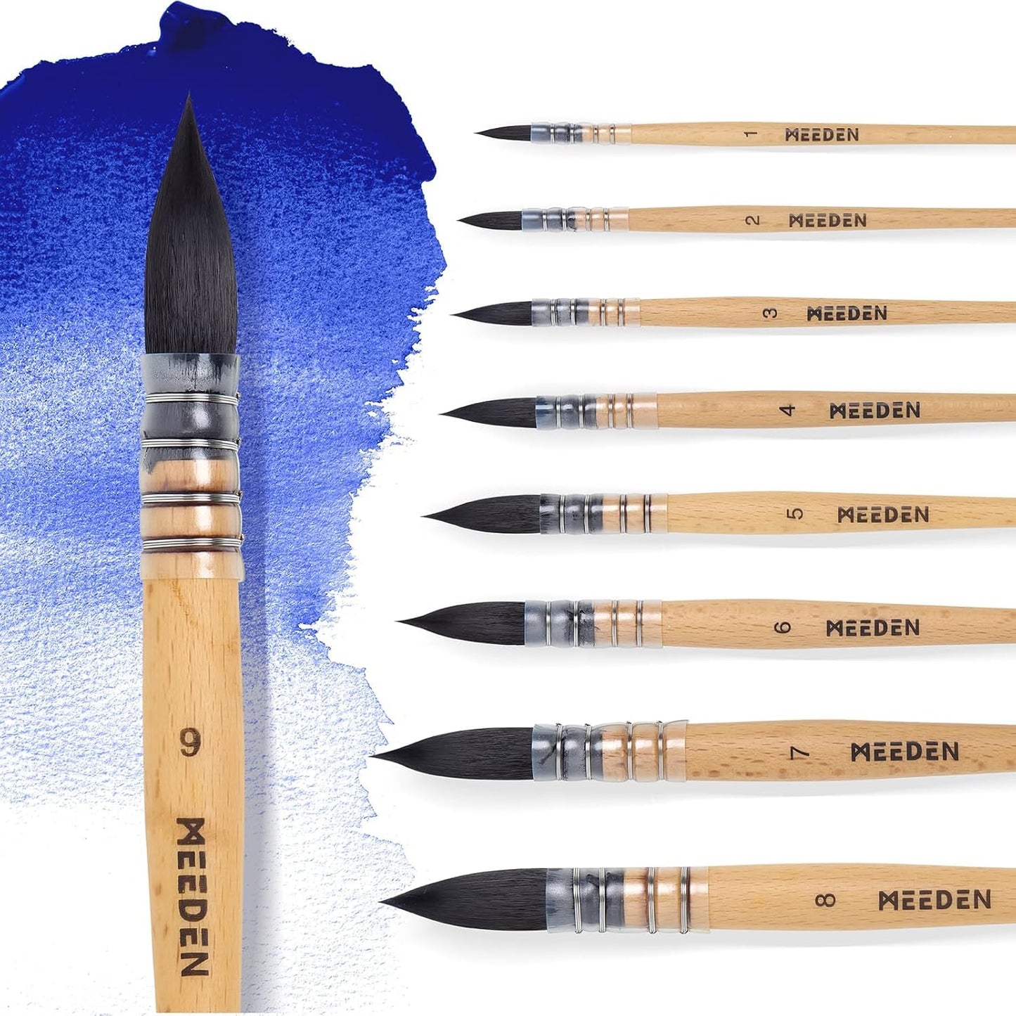 MEEDEN Professional Watercolor Brushes Set of 9, Paintbrushes with Beech Wood Handle, Artist Paint Brushes Set for Watercolor, Perfect for Beginners, Hobbyists & Professionals (Pack of 9)