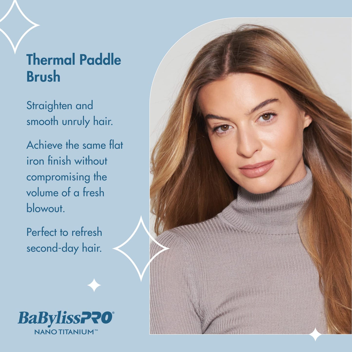 BaBylissPRO Nano Titanium Thermal Paddle Brush, Hair Straightener Brush to Smooth and Shine for Hair Straightening, Volume and to remove Frizz