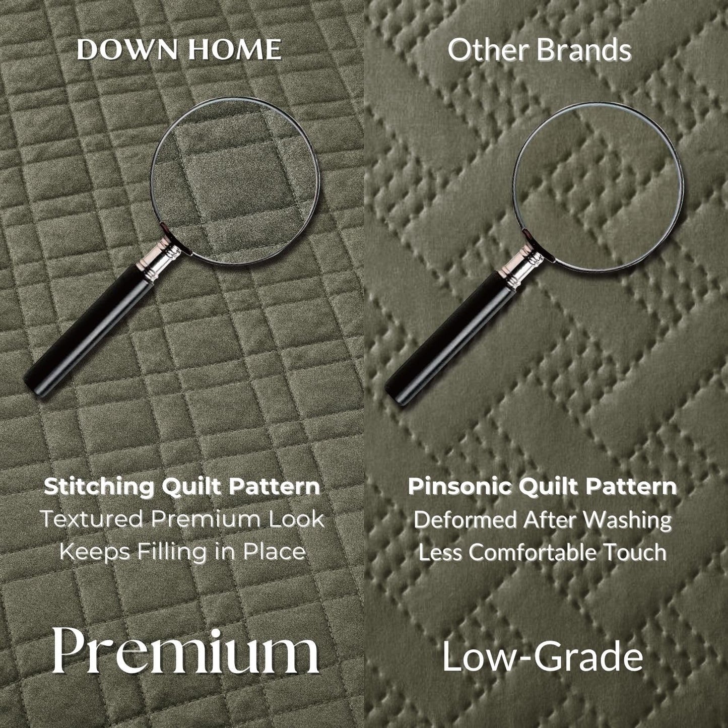 King Quilt Set with Shams Lightweight Quilted Bedspread Coverlet Thin Comforter Bed Cover Vintage Washed Quilted Blanket for All Season, Brushed Microfiber Diamond Stitching, Olive, 104"x92"