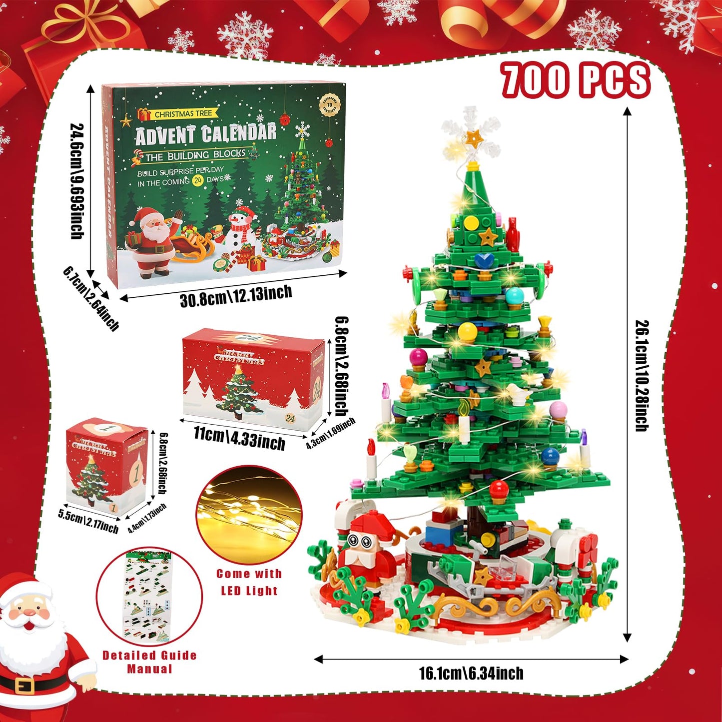 2025 Xmas Advent Calendar Building Blocks Toys 24-In-1 Christmas Tree Building Blocks 24 Days Surprise Christmas Countdown Calendar Buildings Block Toys for Christmas Gifts