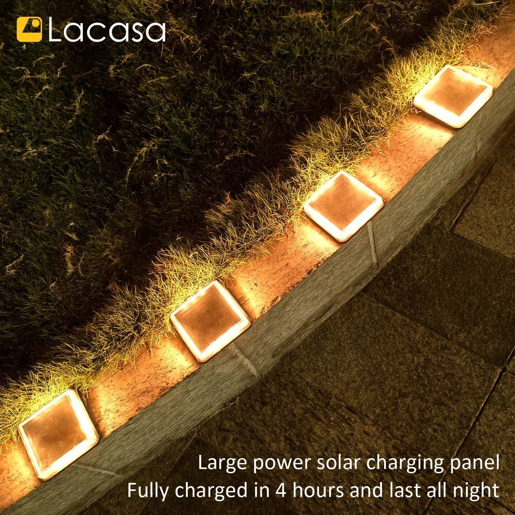 Solar Deck Lights, Outdoor Patio Garden Ground Pathway Driveway Walkway Lighting, Solar Powered Outside Stairs Step Lights Waterproof, auto On/Off Warm White - Square - 4 Pack