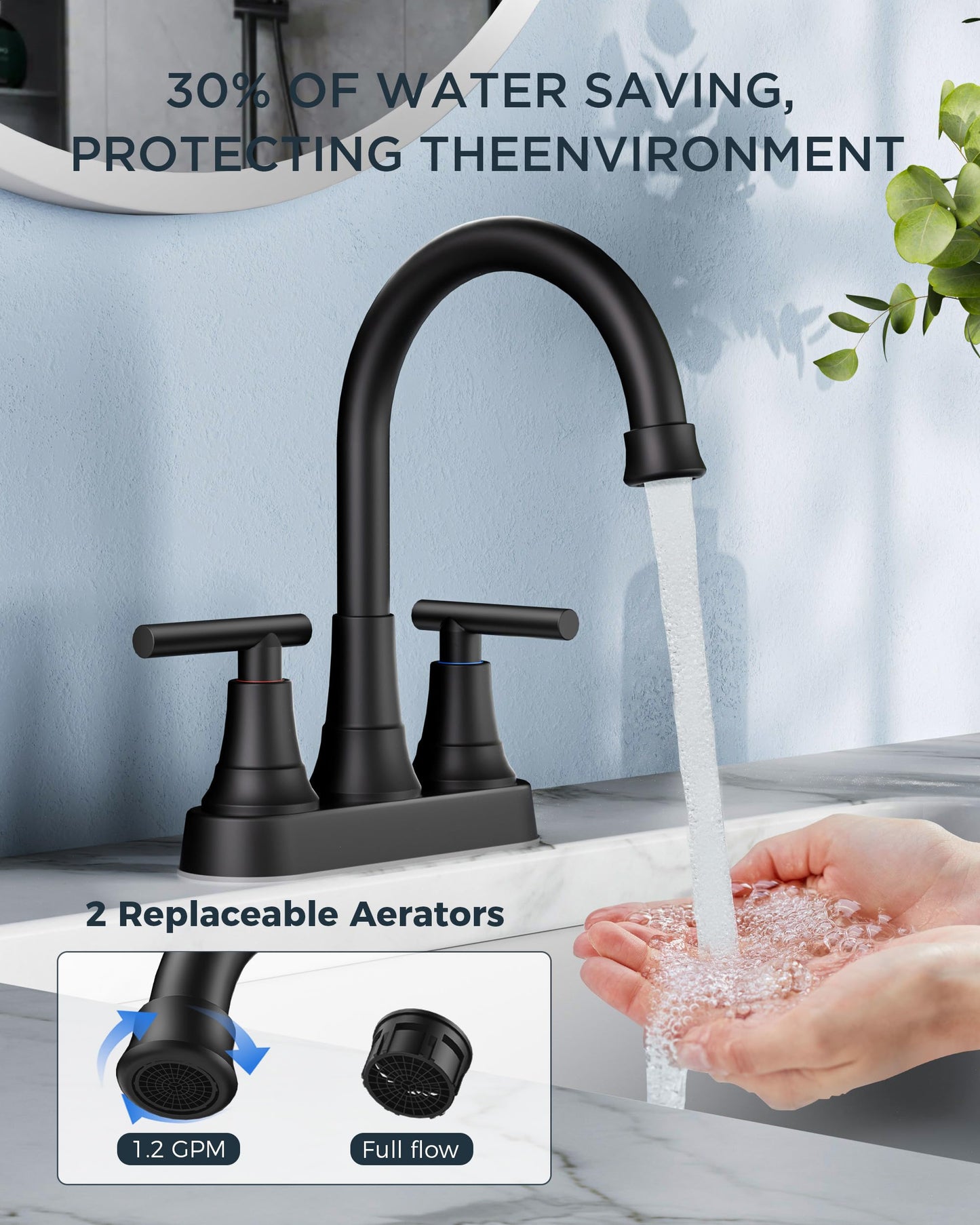 FORIOUS Bathroom Faucets for Sink 2 or 3 Hole, 4 inch Blcak Bathroom Sink Faucet with Pop-up Drain and cUPC Supply Hoses, Lead-Free 2-Handle Centerset Faucet for Basin,Vanity, RV, Matte Black