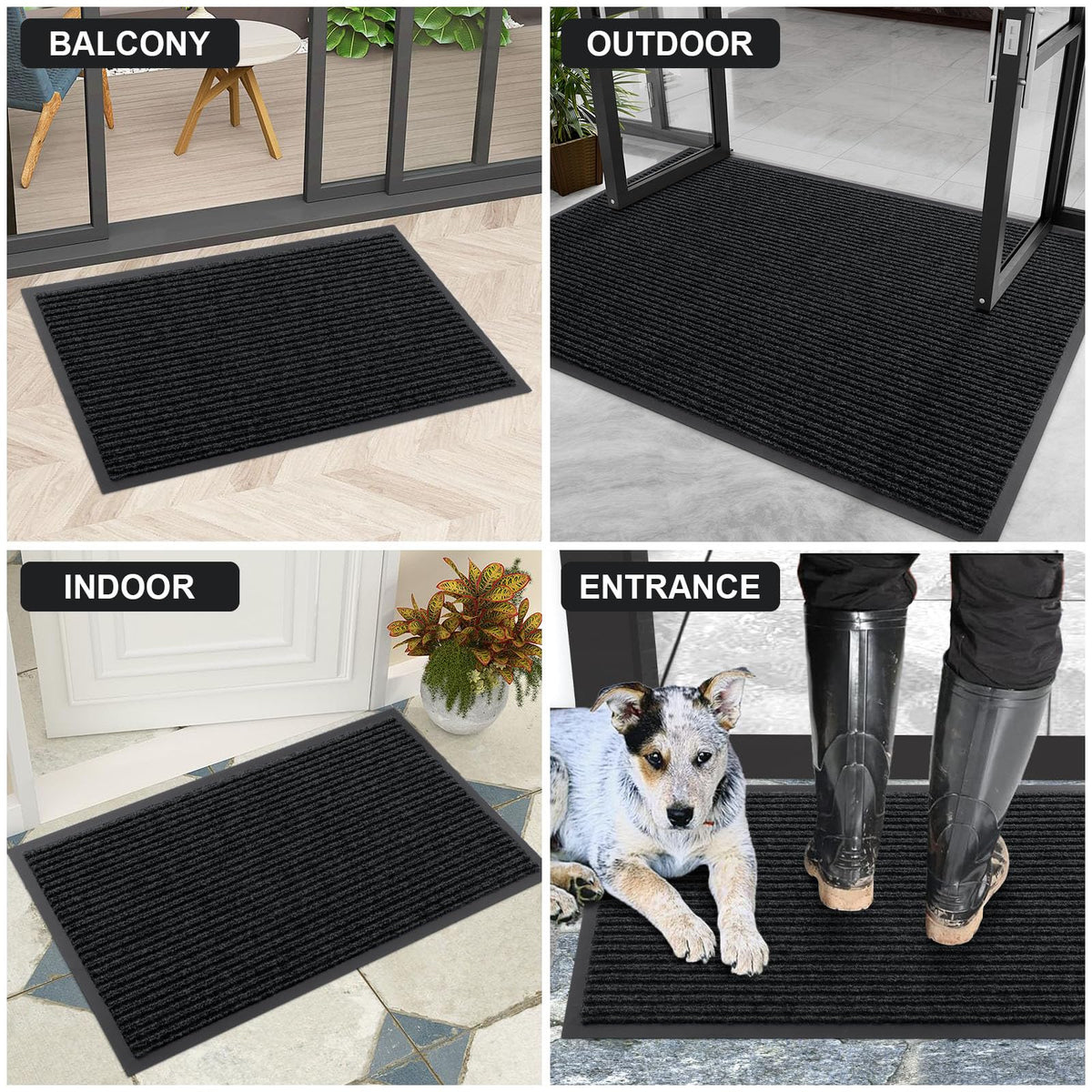 OLANLY Front Door Mat Indoor Outdoor Waterproof Doormat, Low Profile Non Slip Welcome Mat, Easy Clean Heavy Duty Durable Outdoor Mats for Entrance, 35"x23", Black