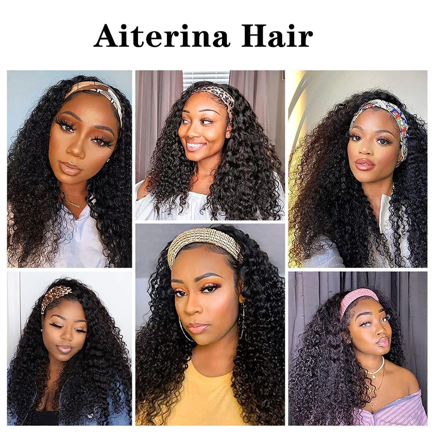 Headband Wig Deep Wave 12 Inch Human Hair Headband Wig Curly hair Glueless Human Hair Wigs Machine Made No Lace deep Curly Headband Wig Natural color
