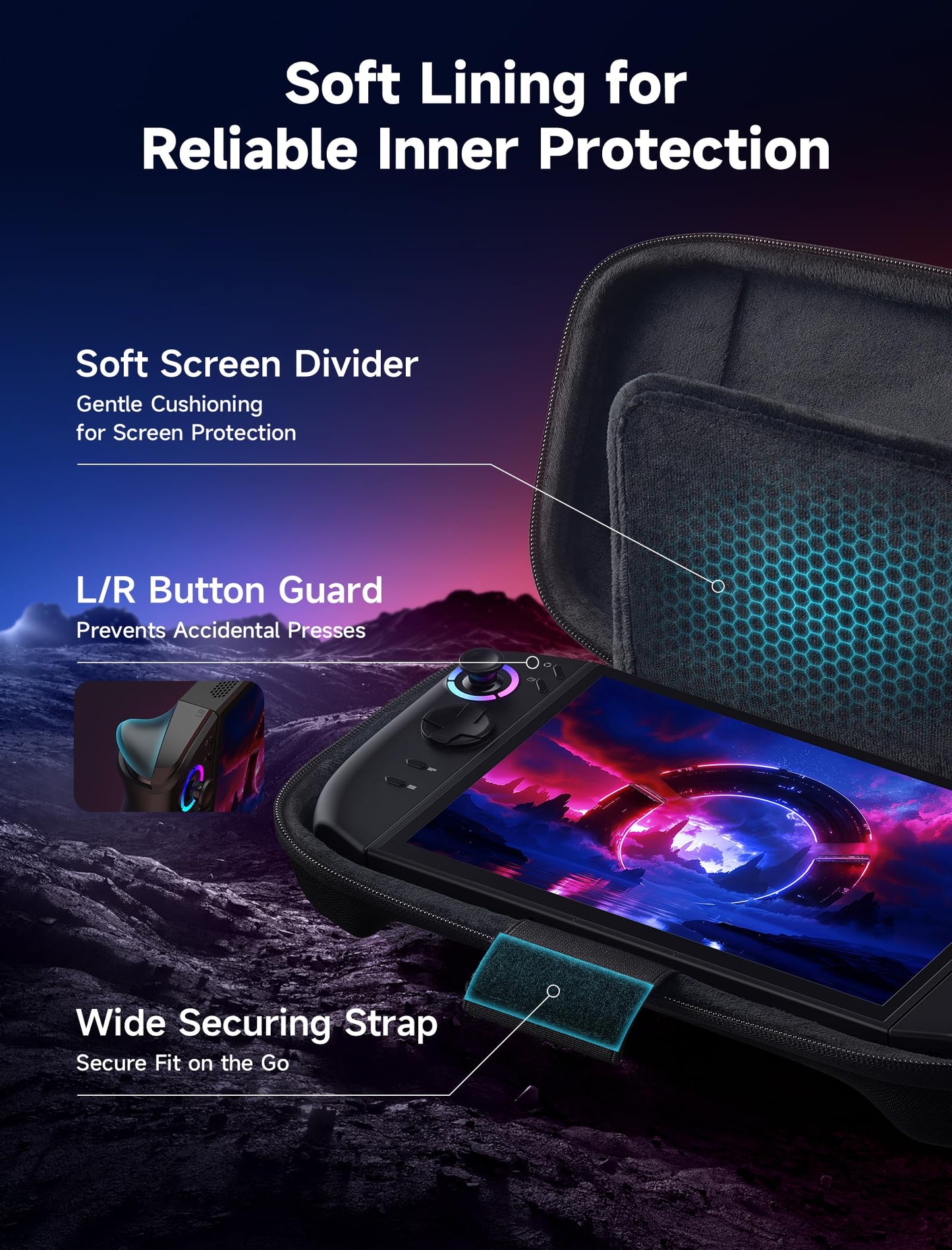 JSAUX Slim Travel Case for Lenovo Legion Go / Go S / Go 2, Compact Hard Shell Carrying Pouch for Console, Holds 8 MicroSD Cards and 5 Card Readers, Includes Carry Strap, Black