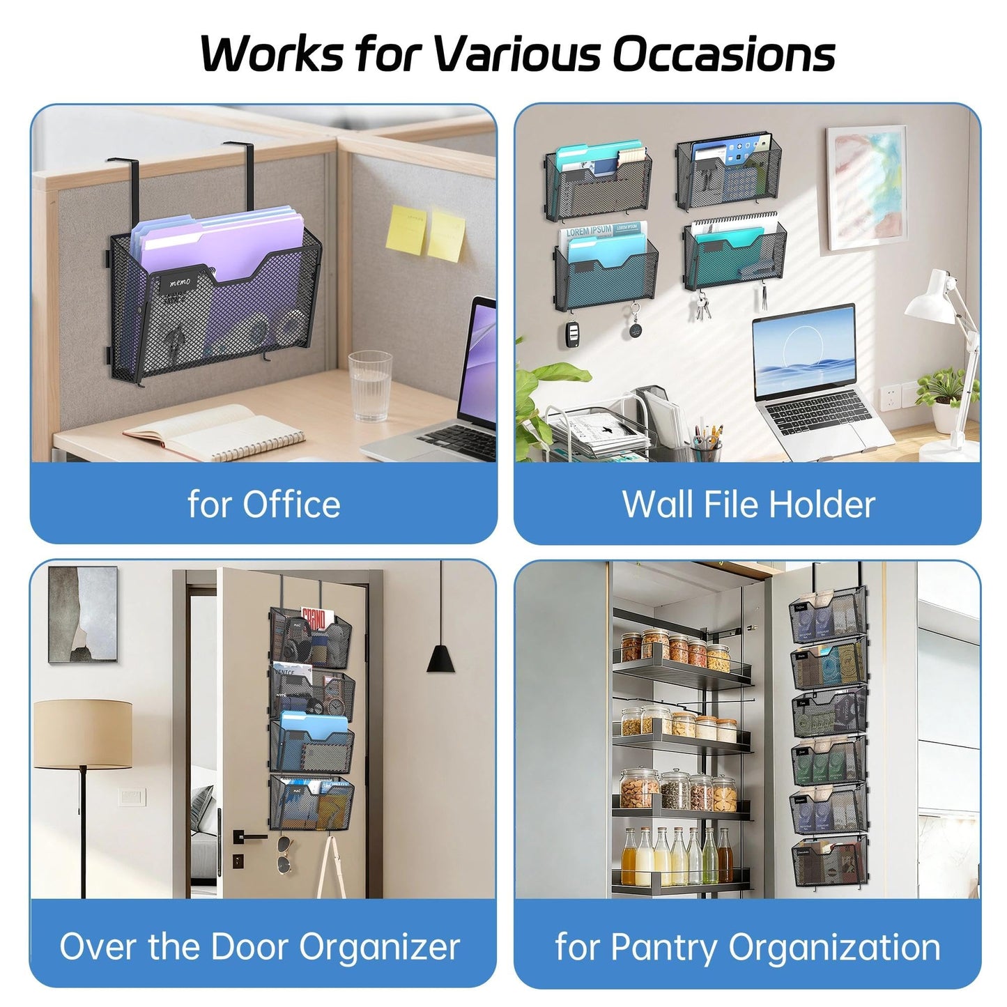 Reeplan 6 Pack Wall File Organizer Metal Mesh Hanging Wall Mounted File Folder for Office, Home and School with Label Panel and 2 Hooks Black